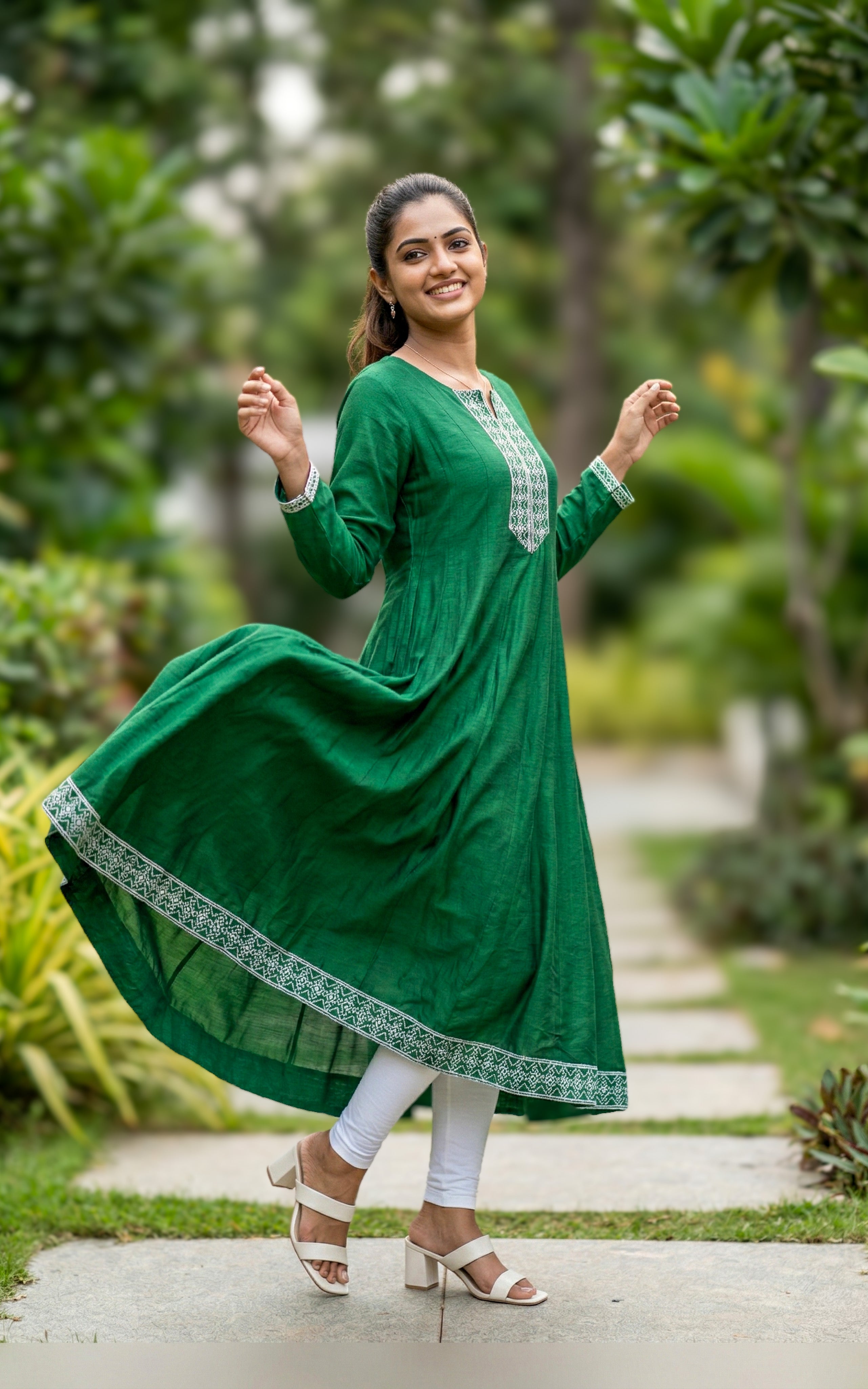 Ethnic Green Art Silk Anarkali for Women