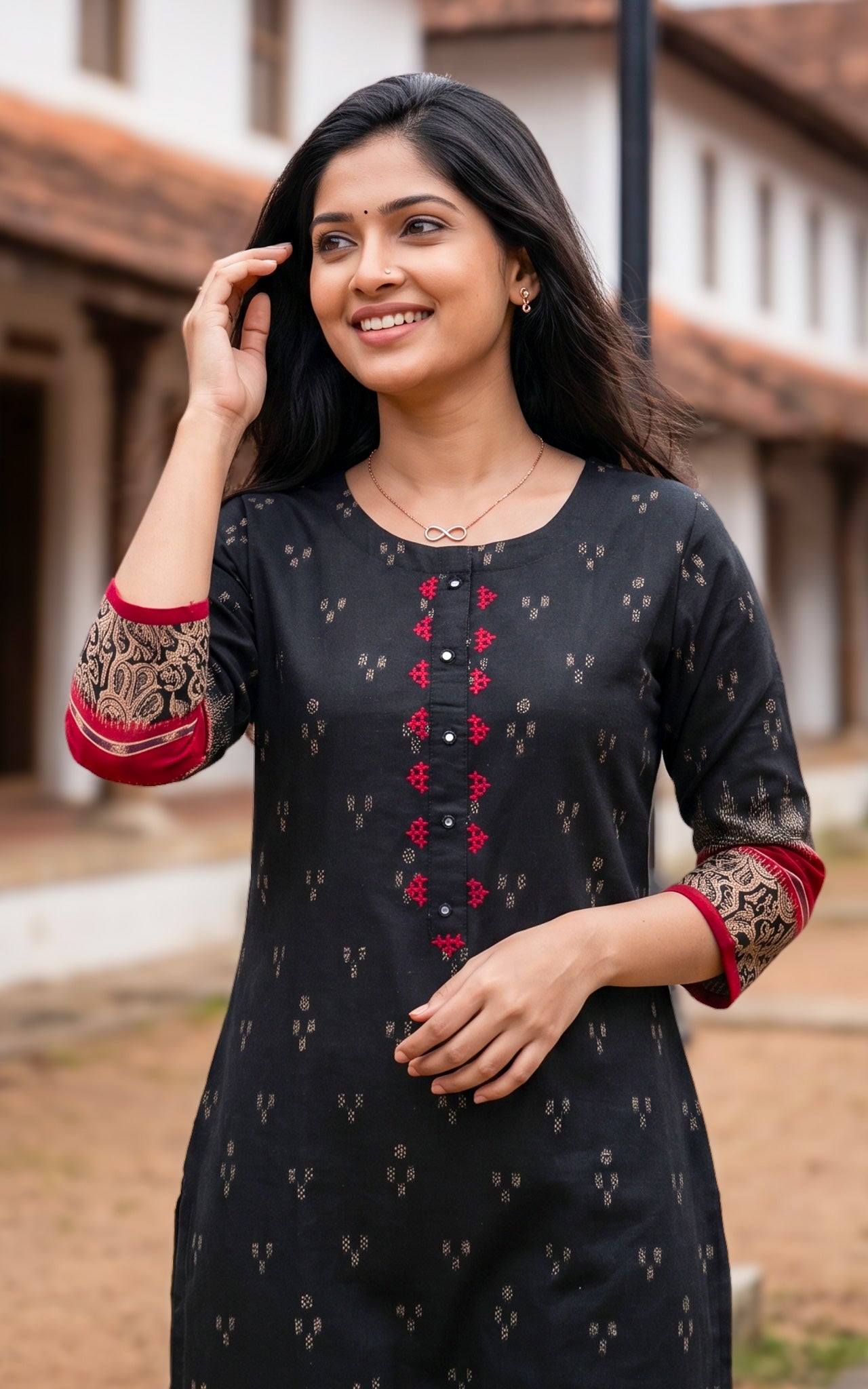 Black and Red Cotton Summer Collection Kurti for Women