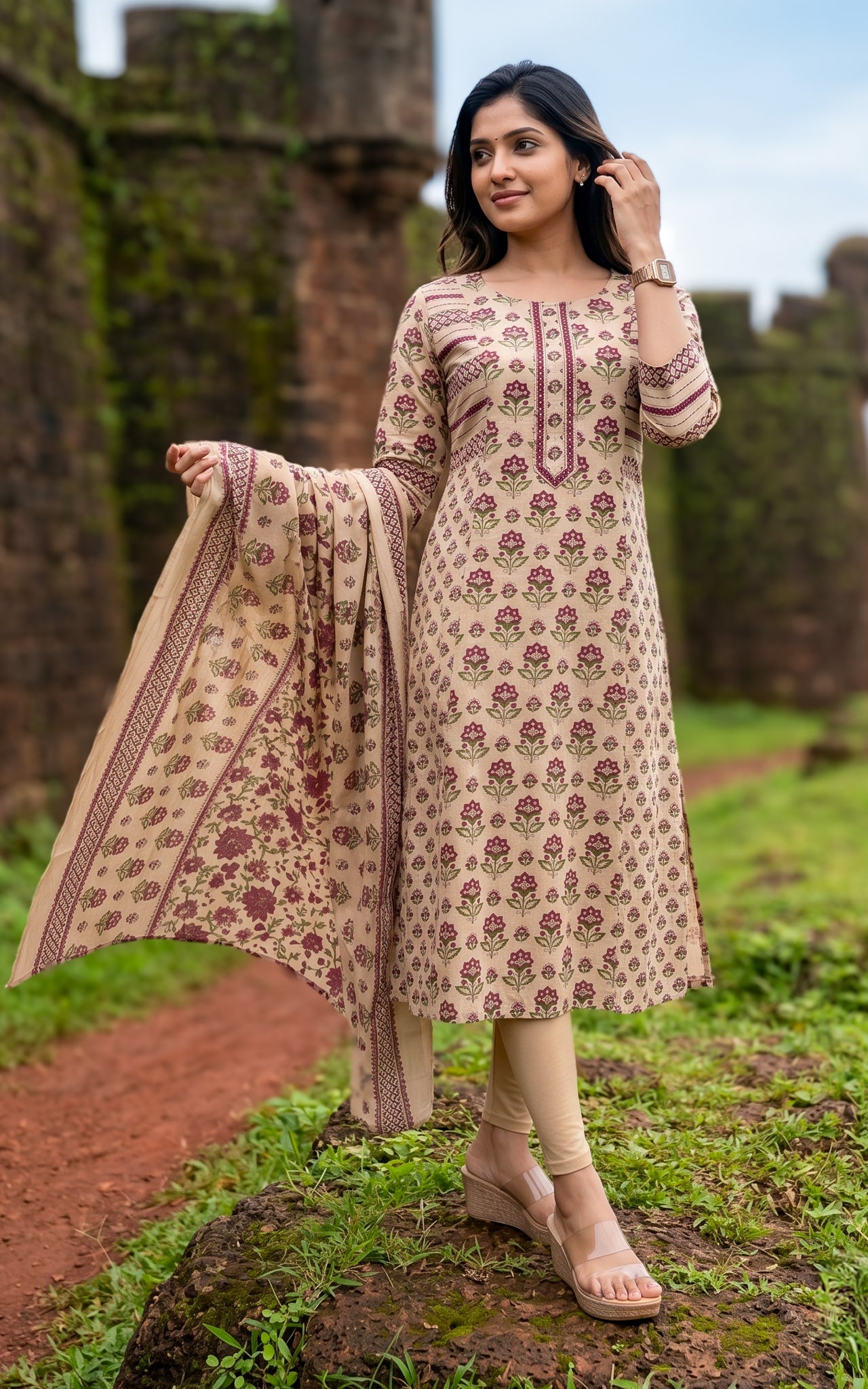Niharika Beige (Kurti+Dupatta)
