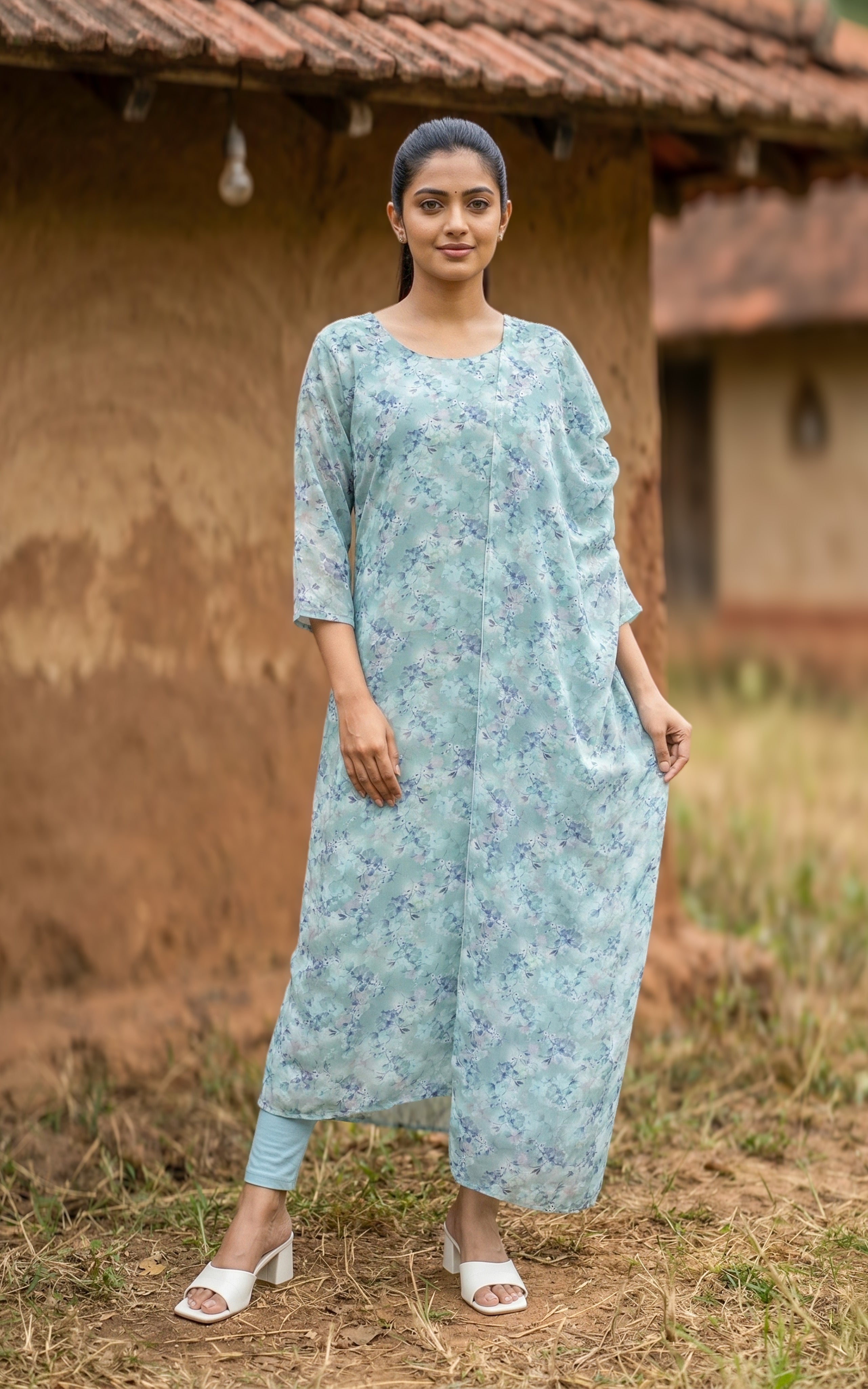 simple georgette kurti for office
elegant straight kurti for work
decent kurti with dupatta
minimal party wear kurti