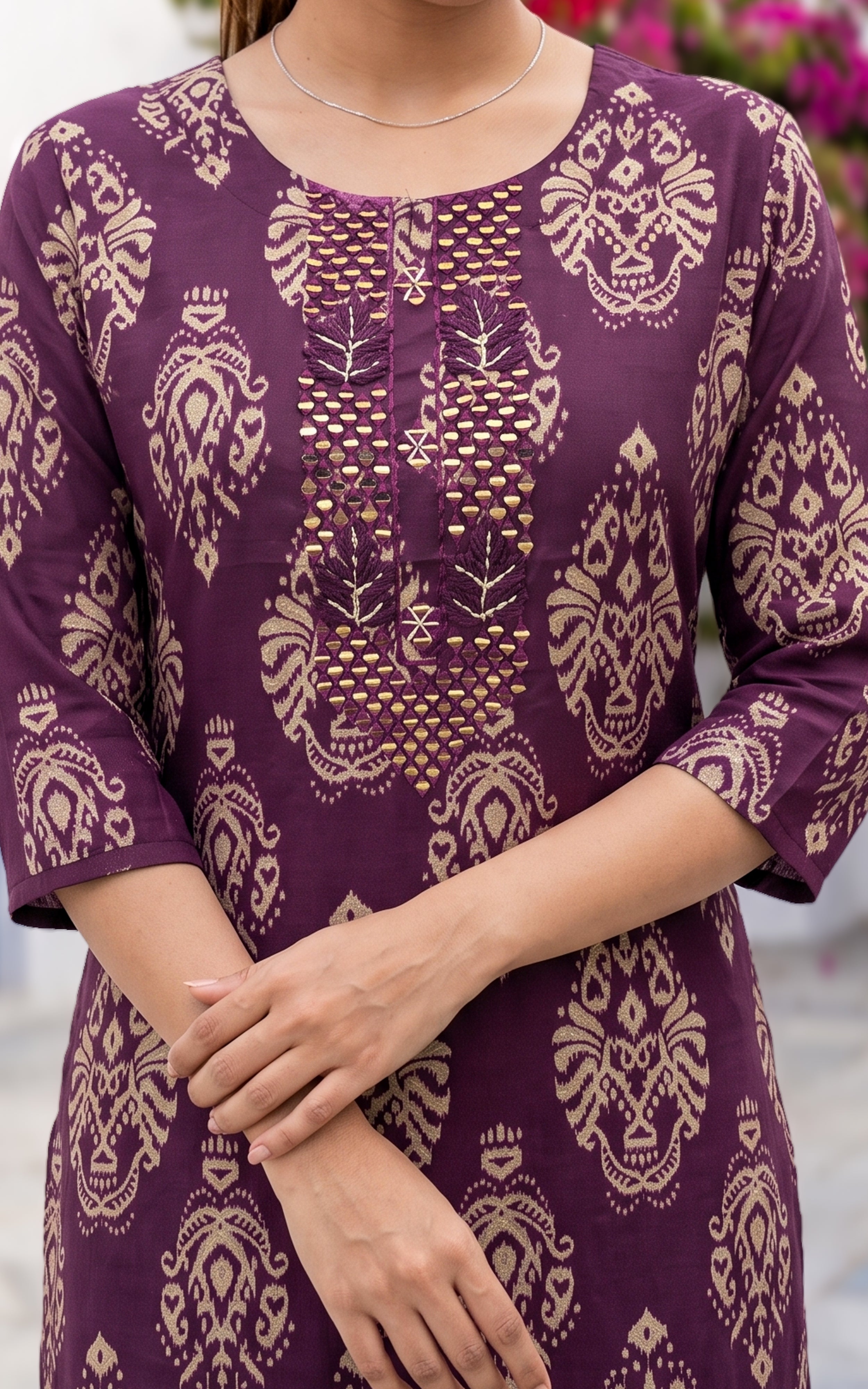 Plum Art Silk Office Wear Kurti Set with Dupatta for Women