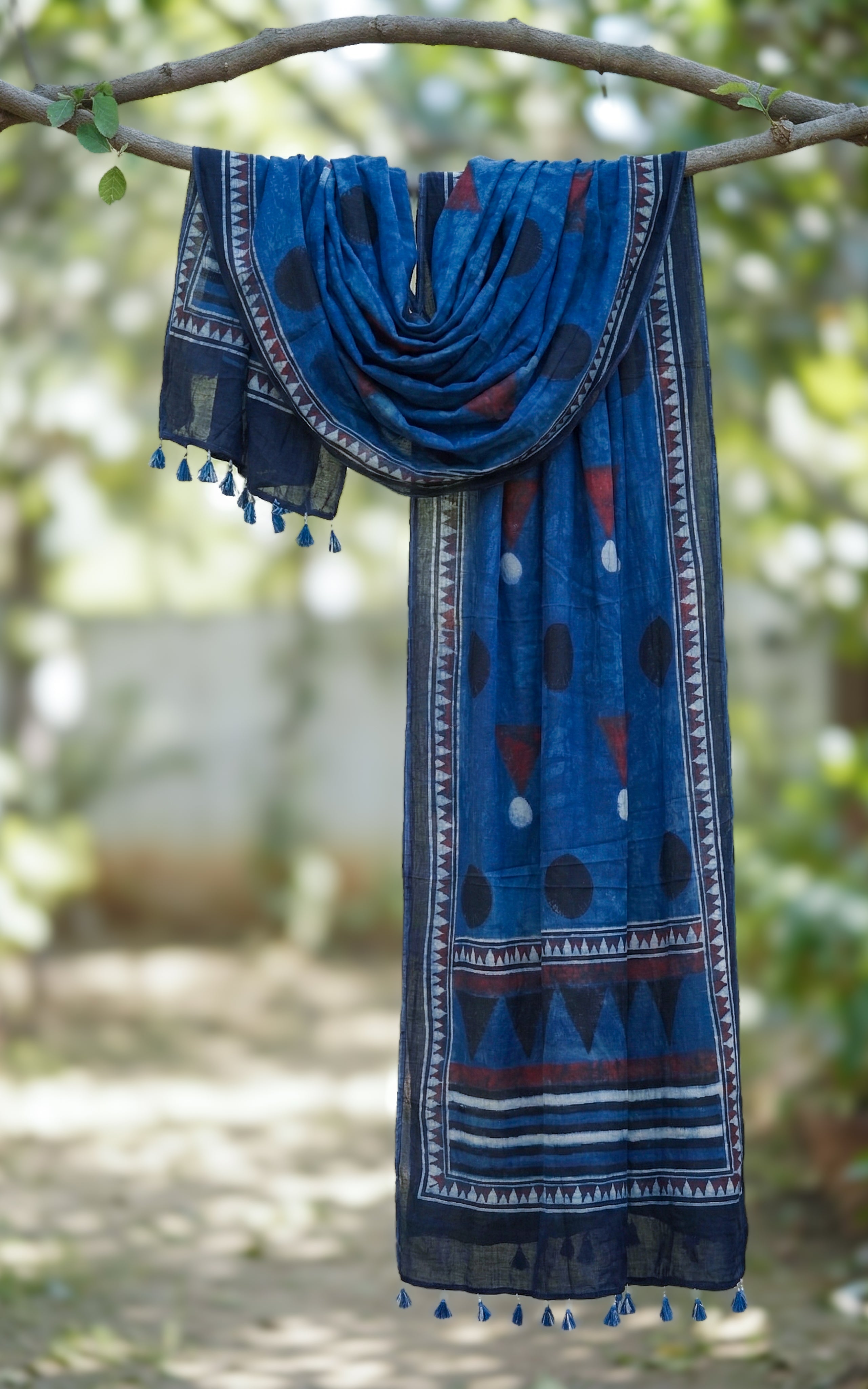Instore – Earthy Tones Handblock Printed Dupatta for Women – Cotton – Tassels – Ethnic Wear