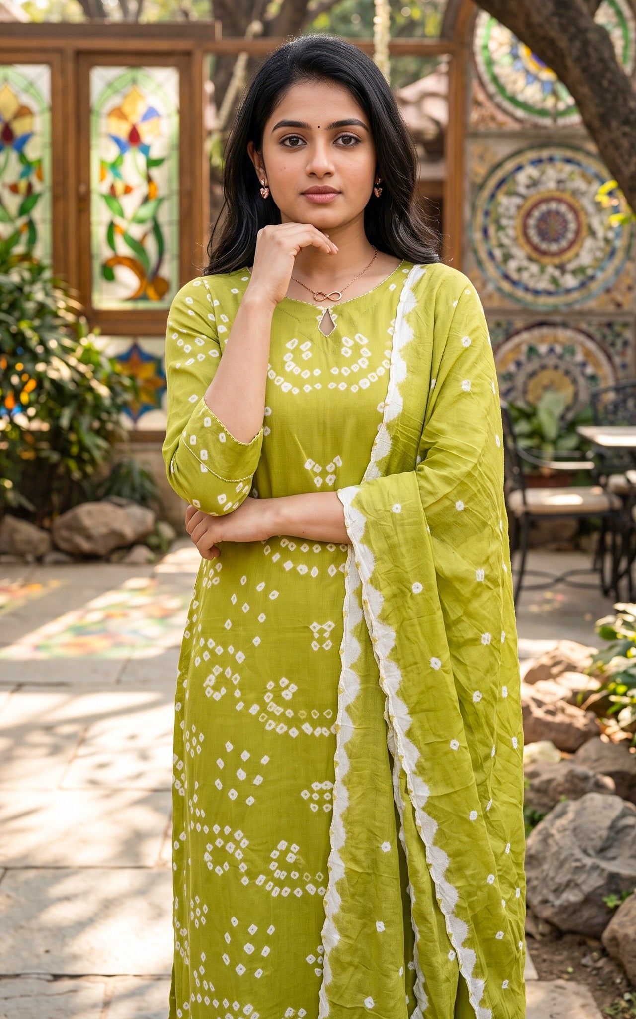 Pista Green Cotton Casual Wear Kurti Set for Women