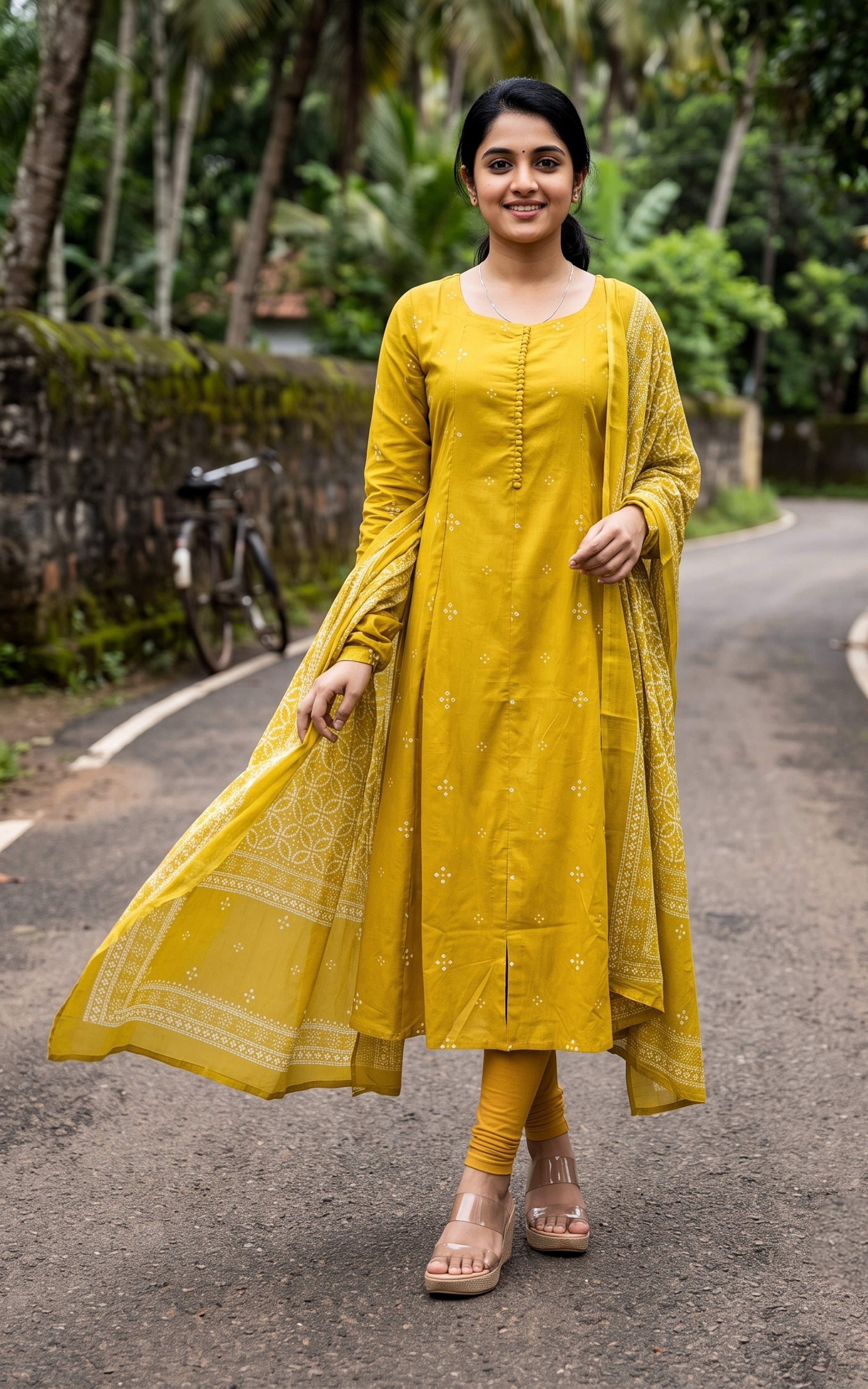 Lime Green Cotton Office Wear Kurti with Dupatta for Women