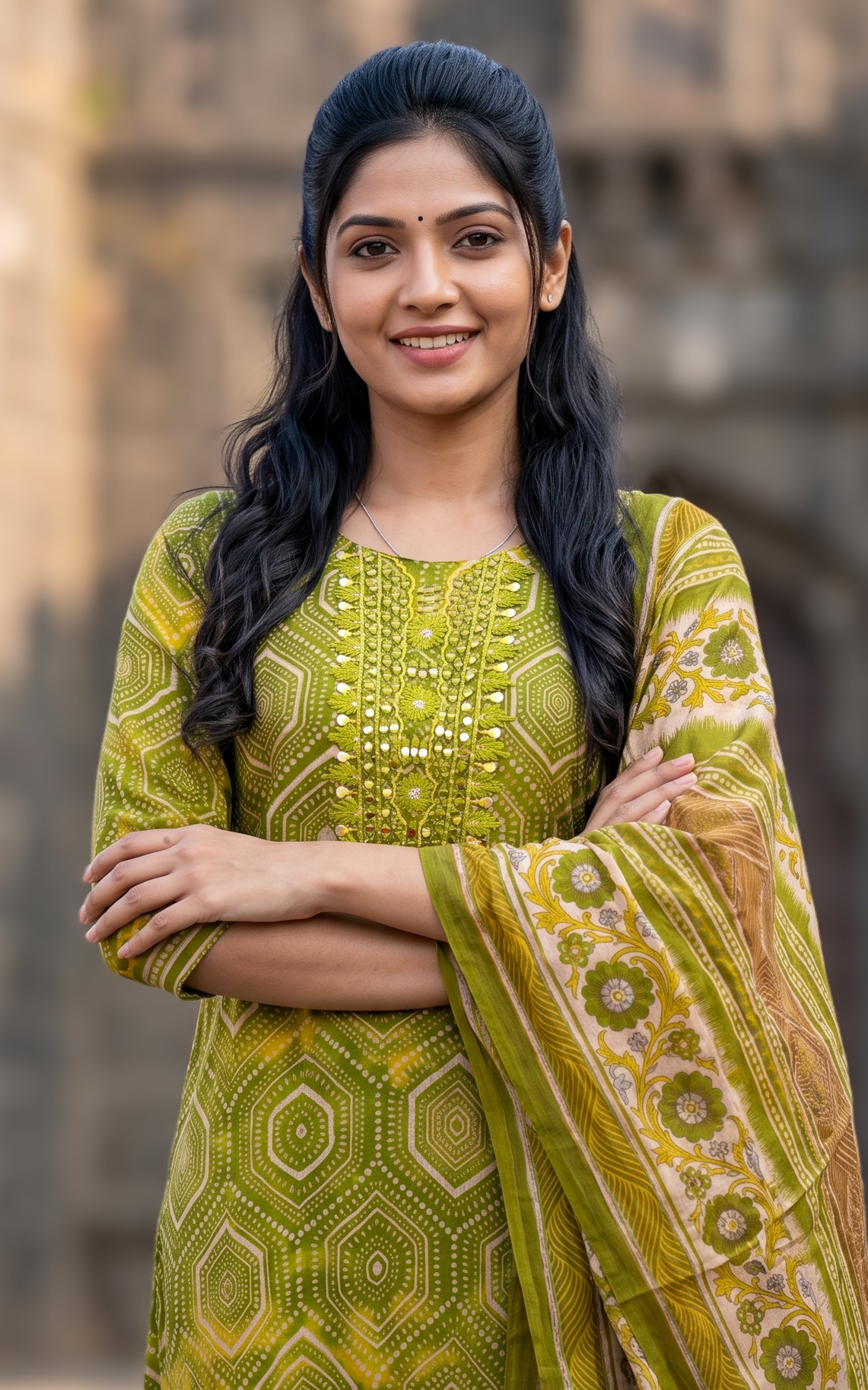 Green Art Silk Kurti Set with Dupatta for Women