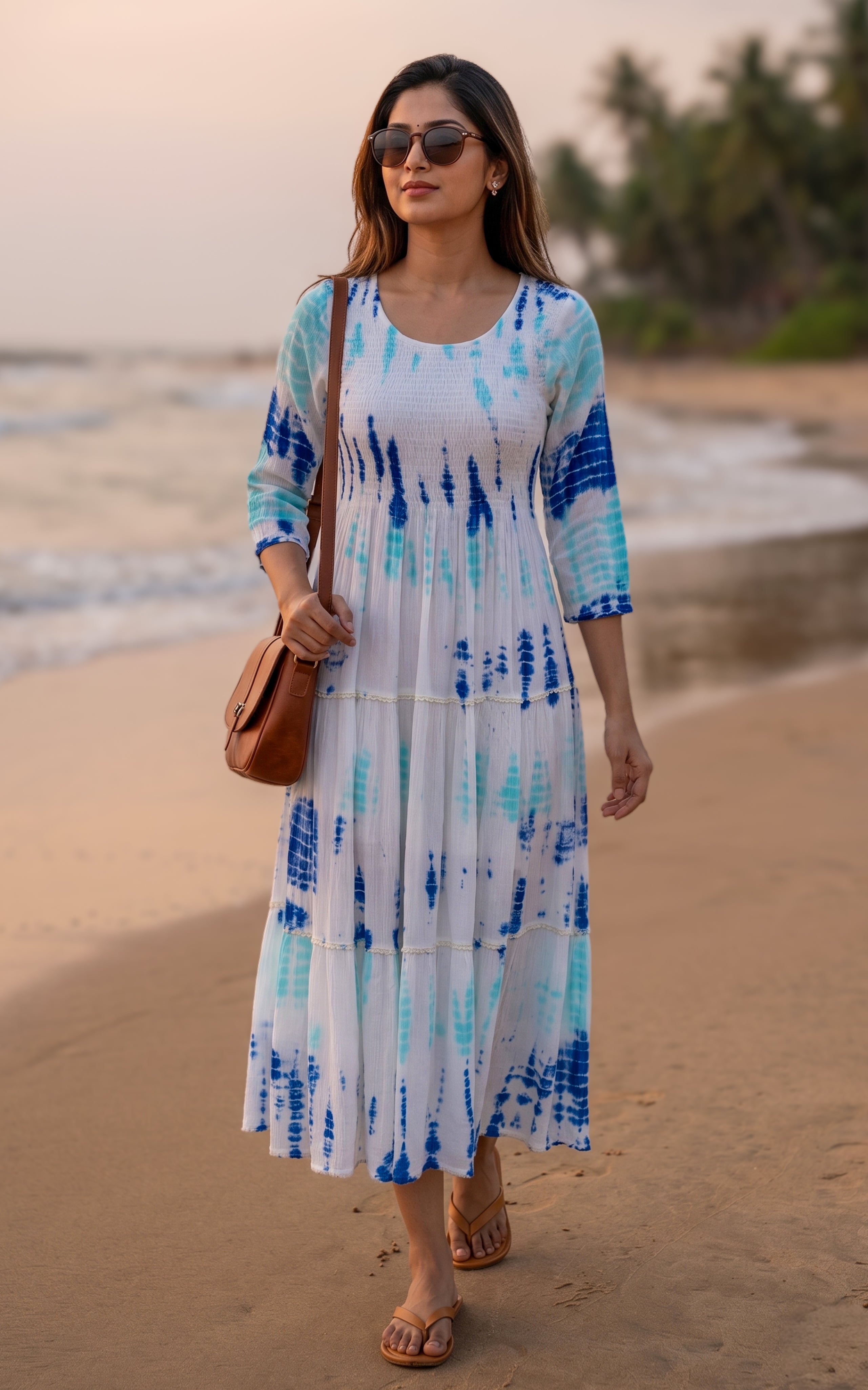 White and blue viscose maxi dress for women
