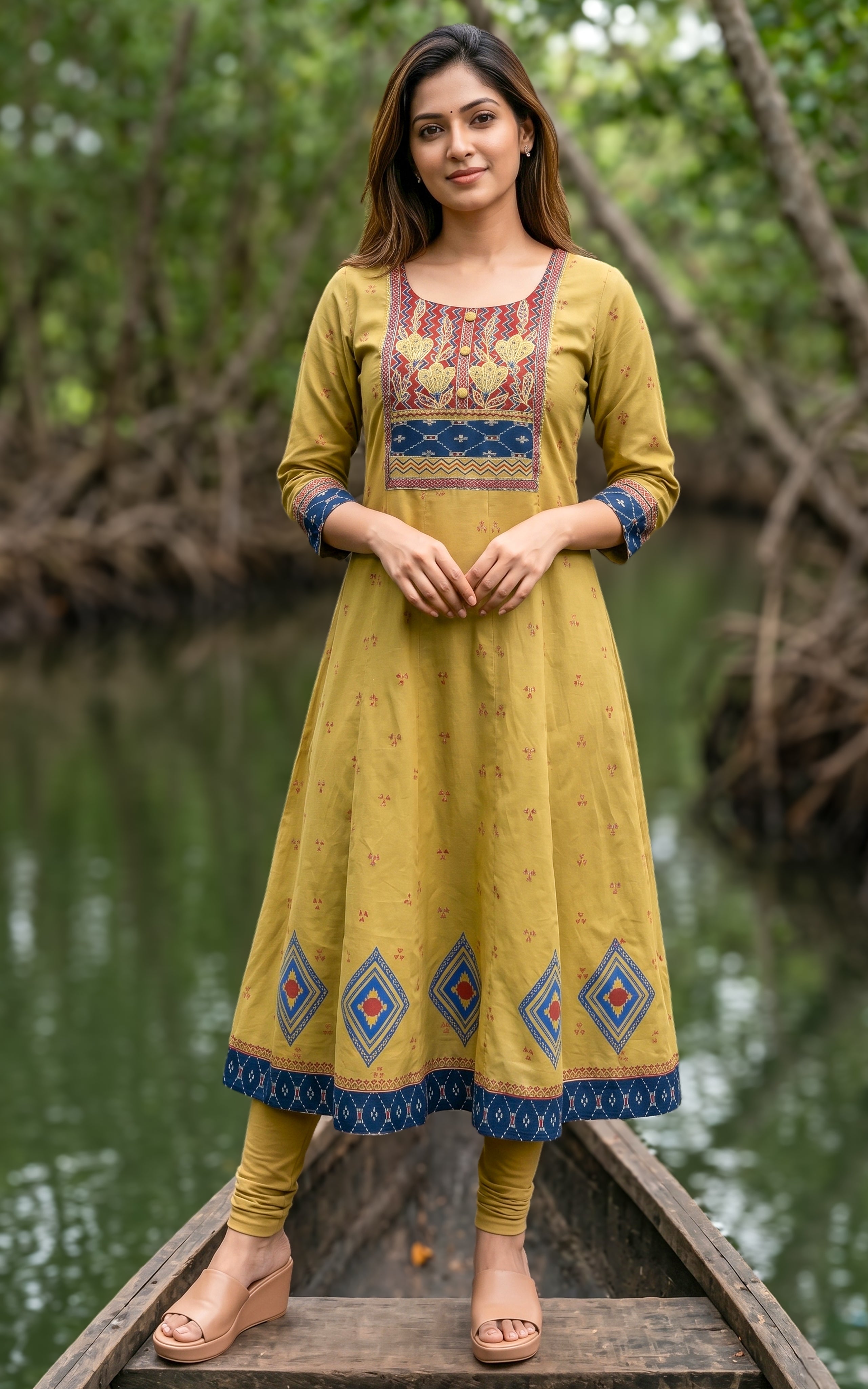 Instore – Mustard Olive Green Casual Wear Cotton Kurti for Women – Ethnic Wear