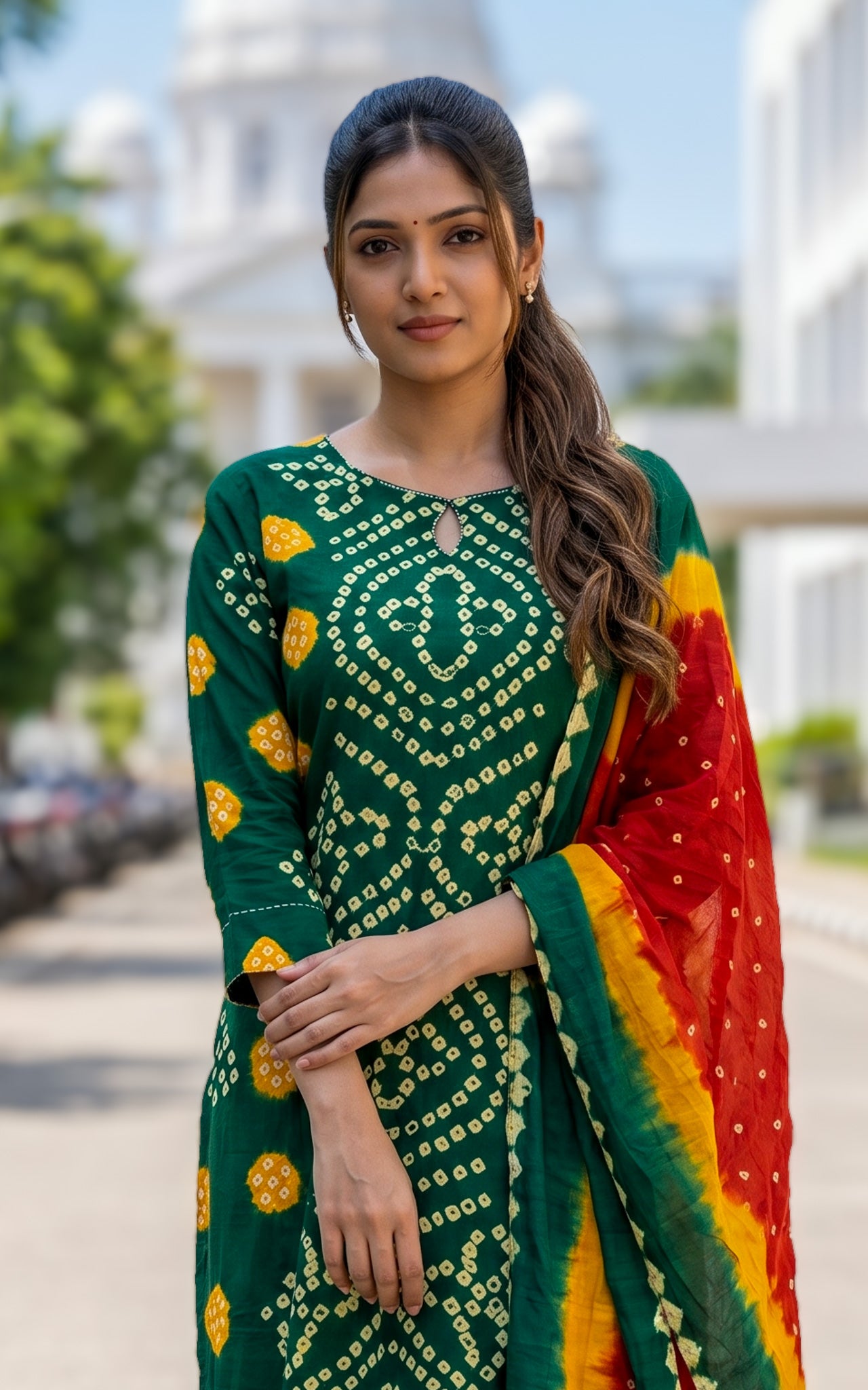 Daily wear Bandhani cotton kurti set