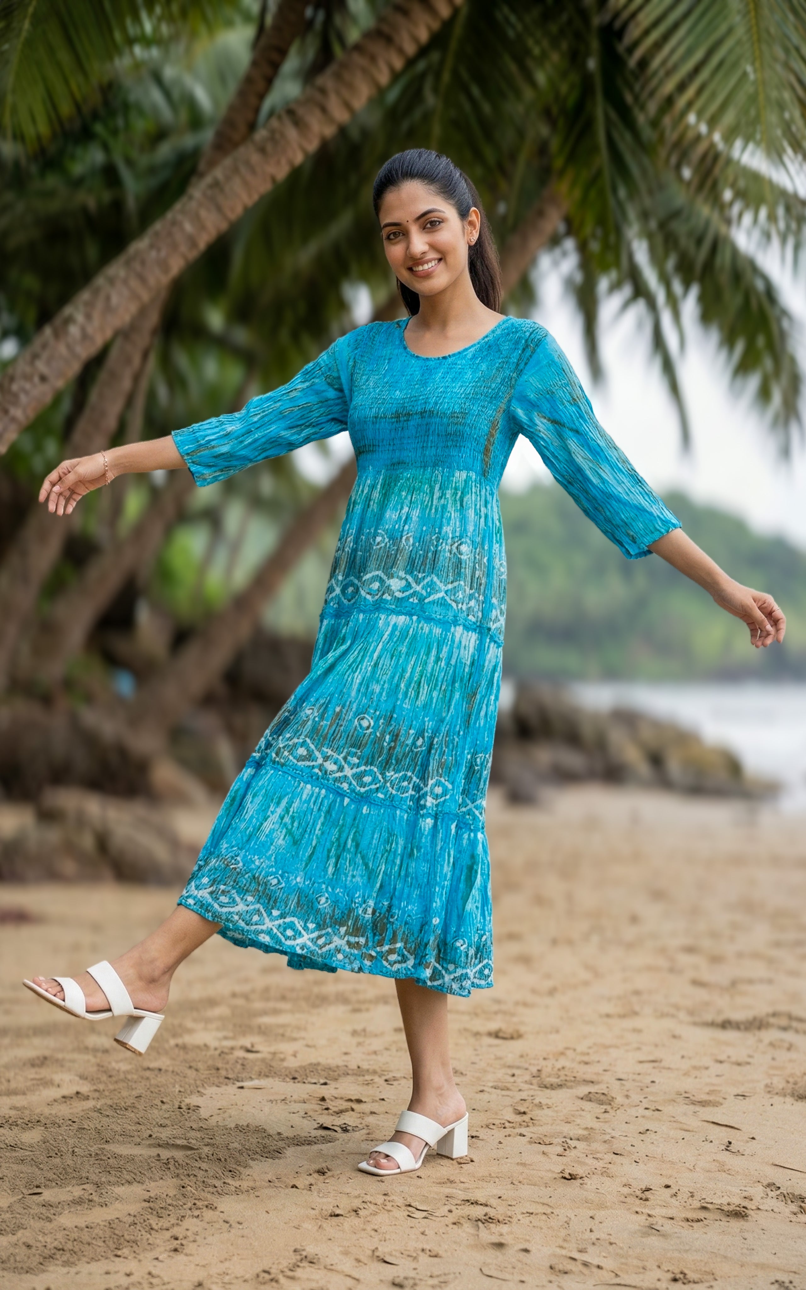 ankle-length smocked Indo Western maxi for women's 
