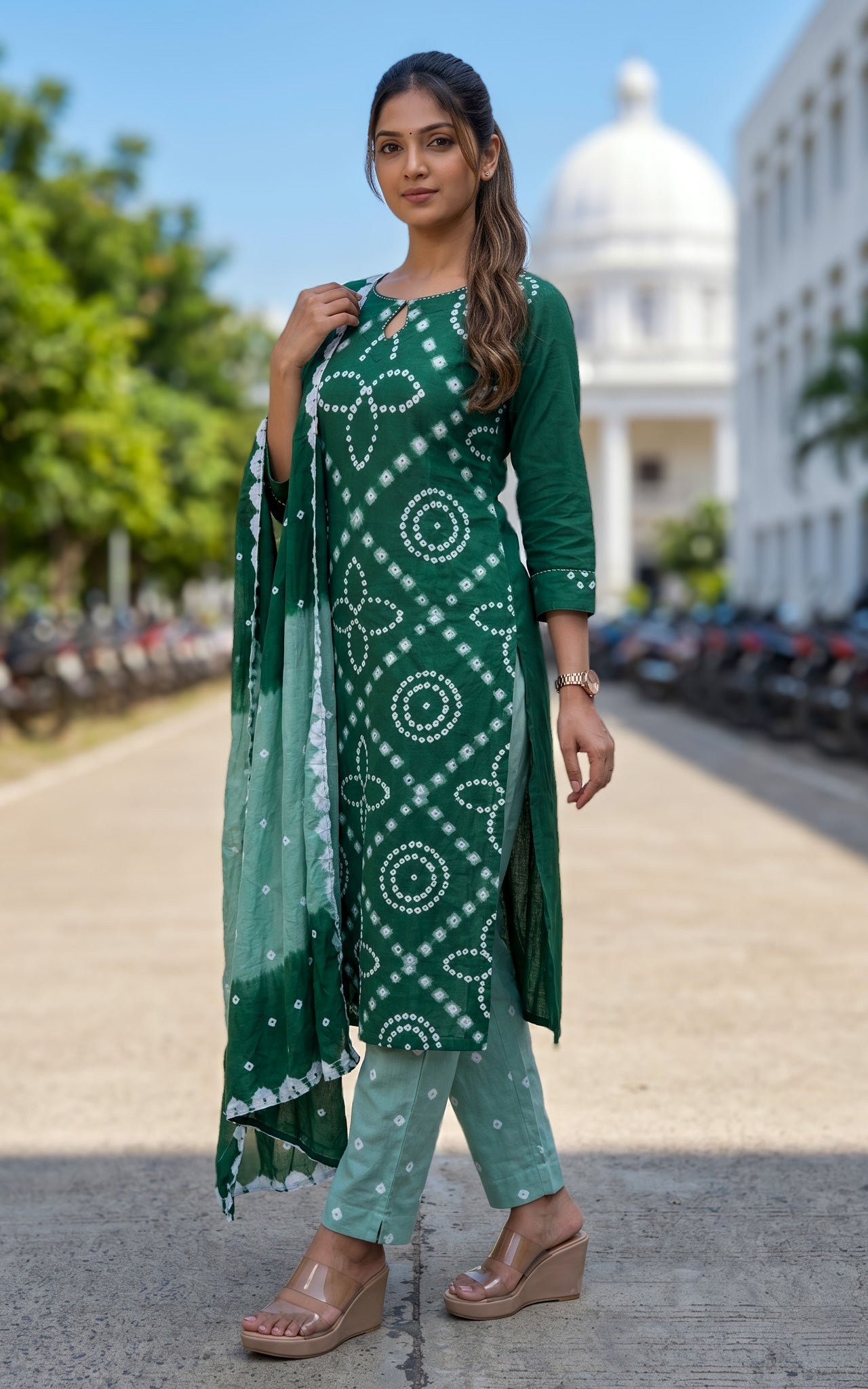 Rithushka Green (Kurti+Pant+Dupatta)