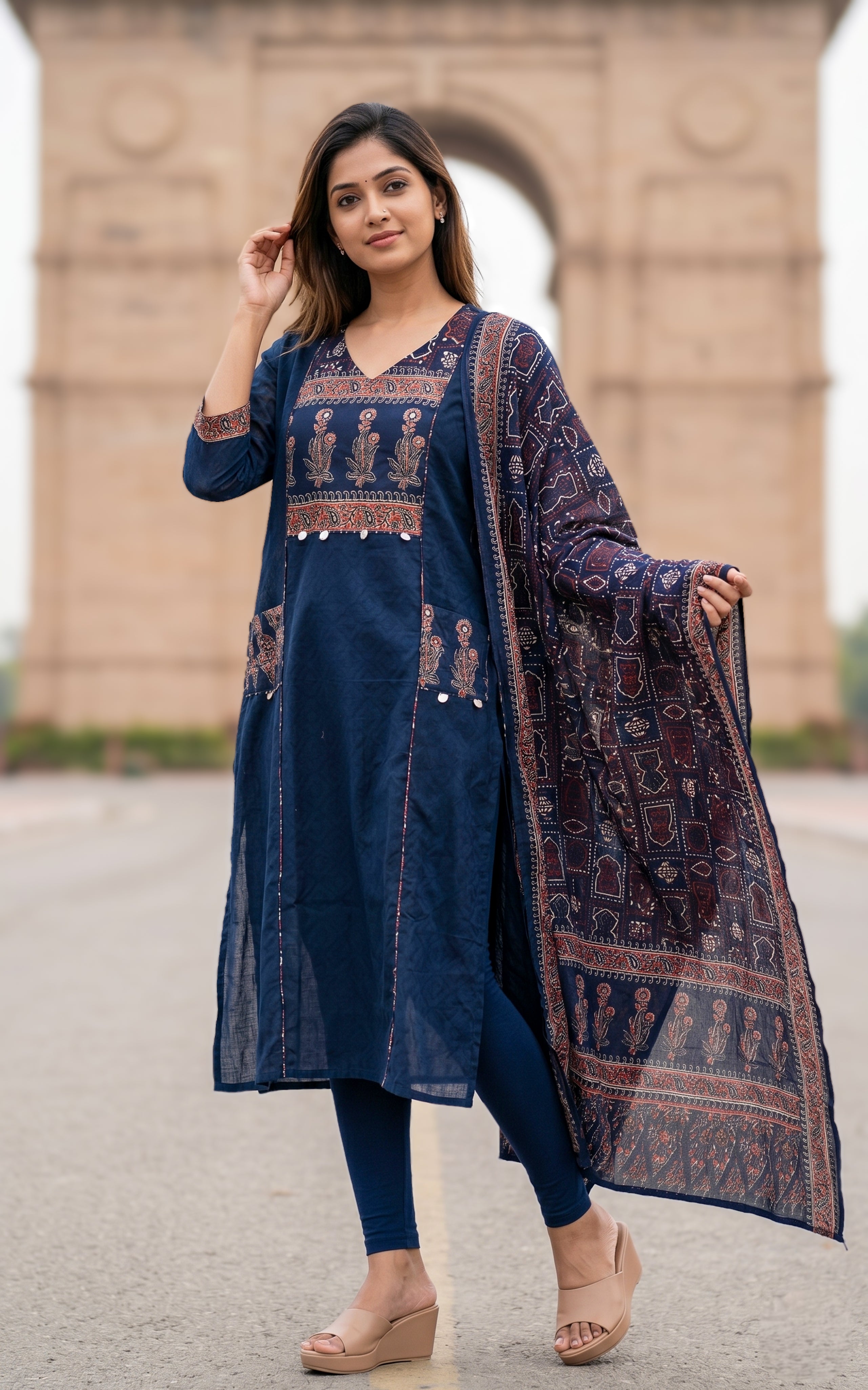 Cotton straight cut kurti with handblock print

Cotton kurti with beads embroidery yoke