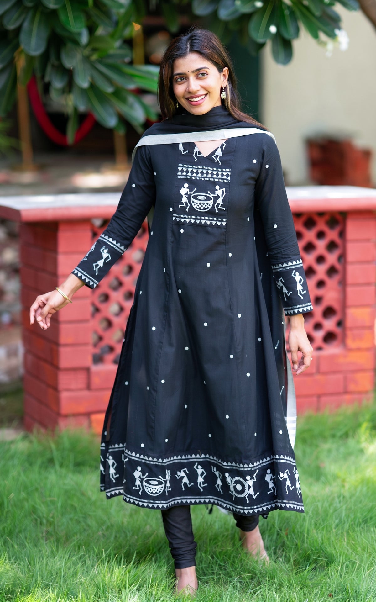 Black Cotton Office Wear Kurti with Dupatta for Women