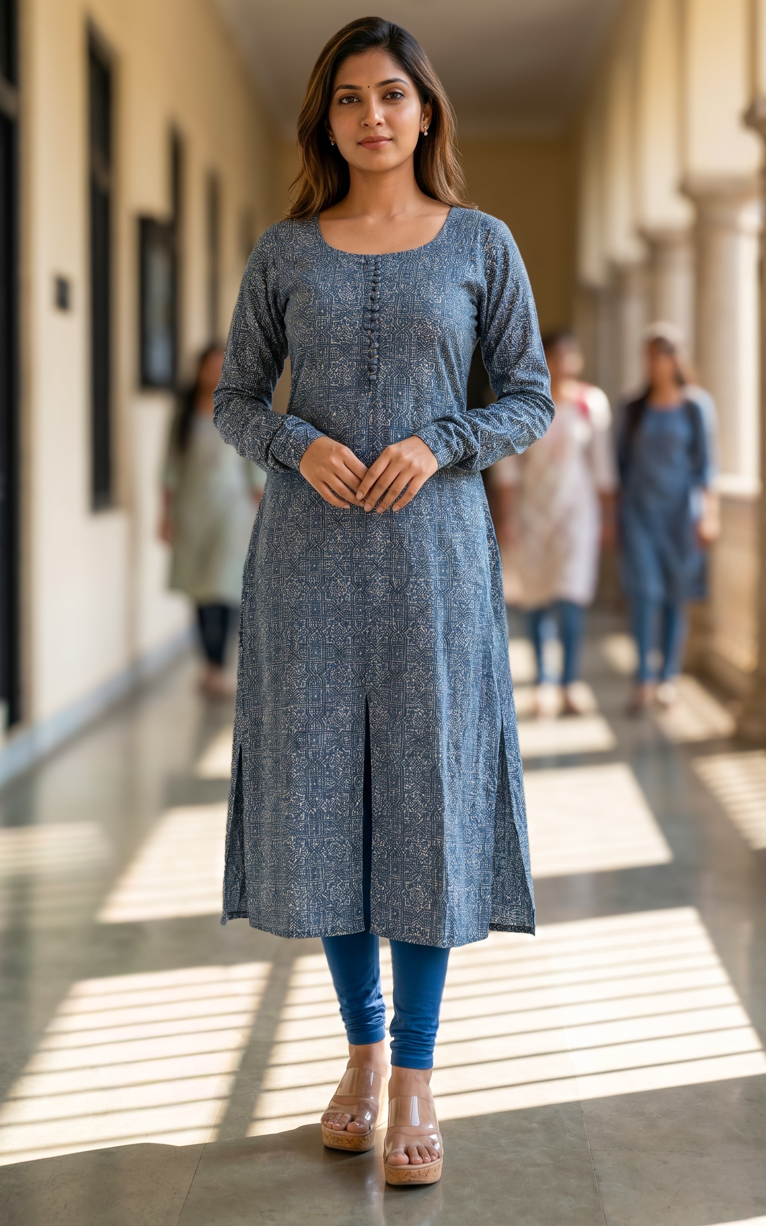 Blue cotton Aline kurti for women