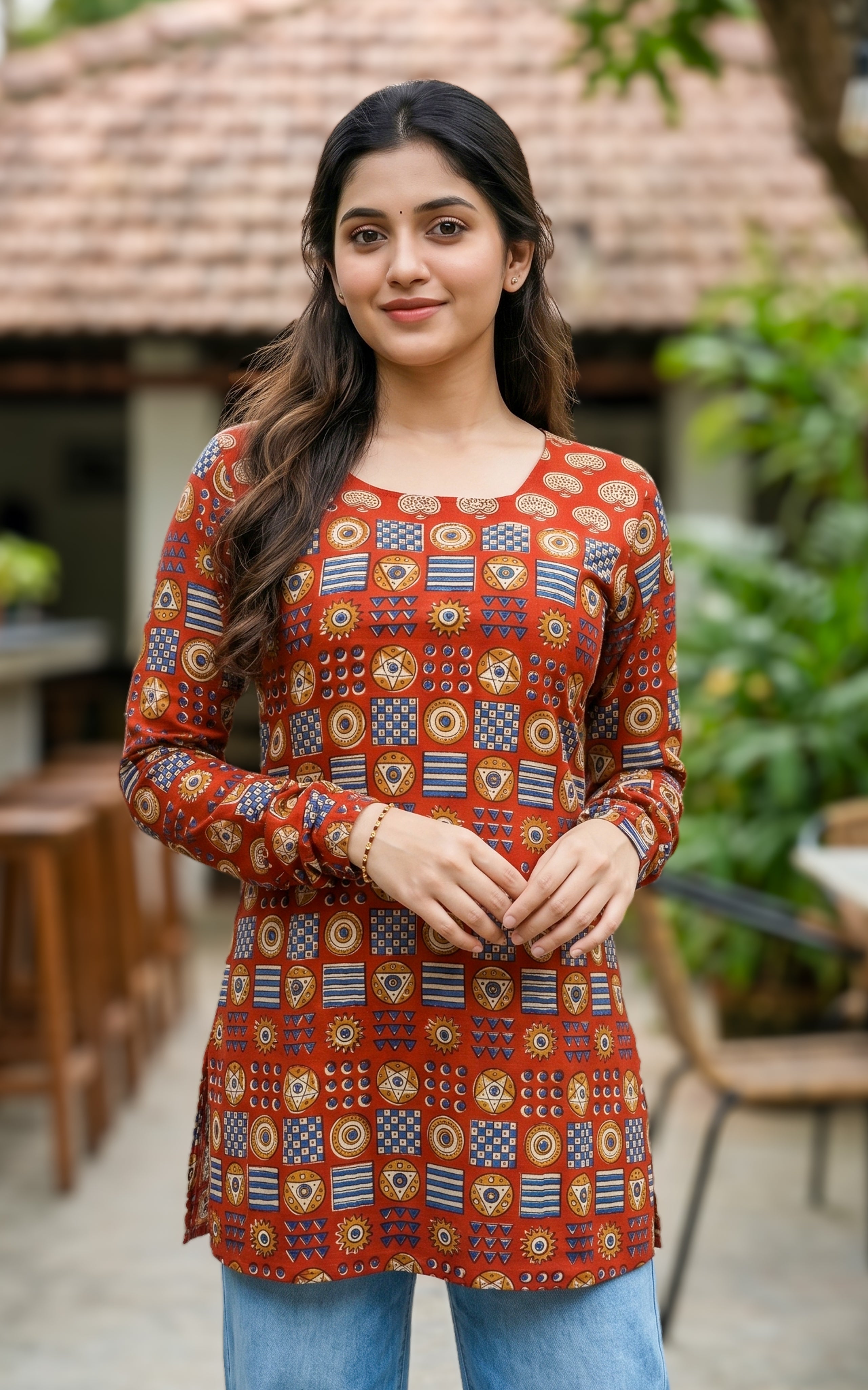 Cotton kurti with criss cross back design

Straight cut short kurti for women