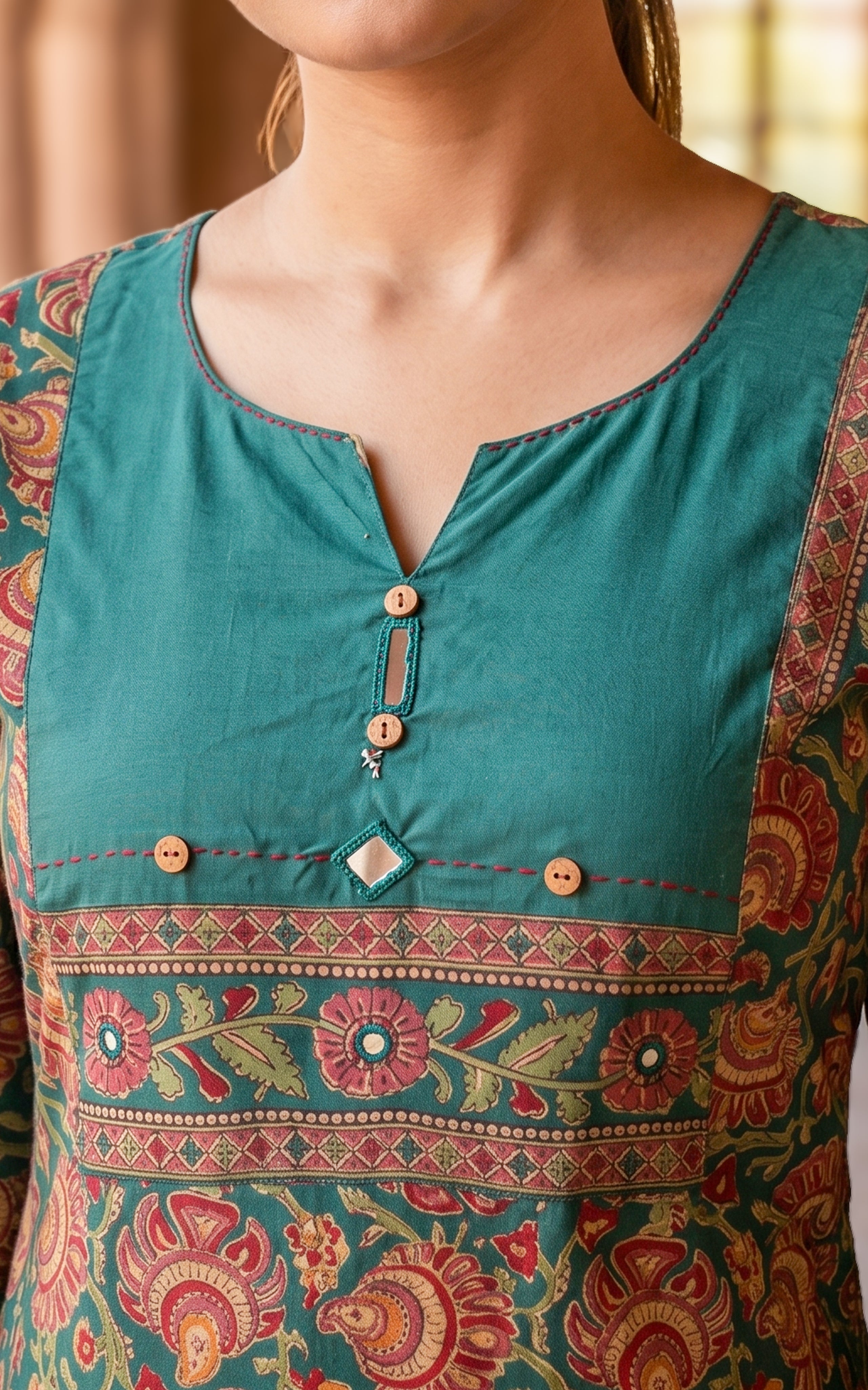 Stylish Green Cotton Kurti Set For Women