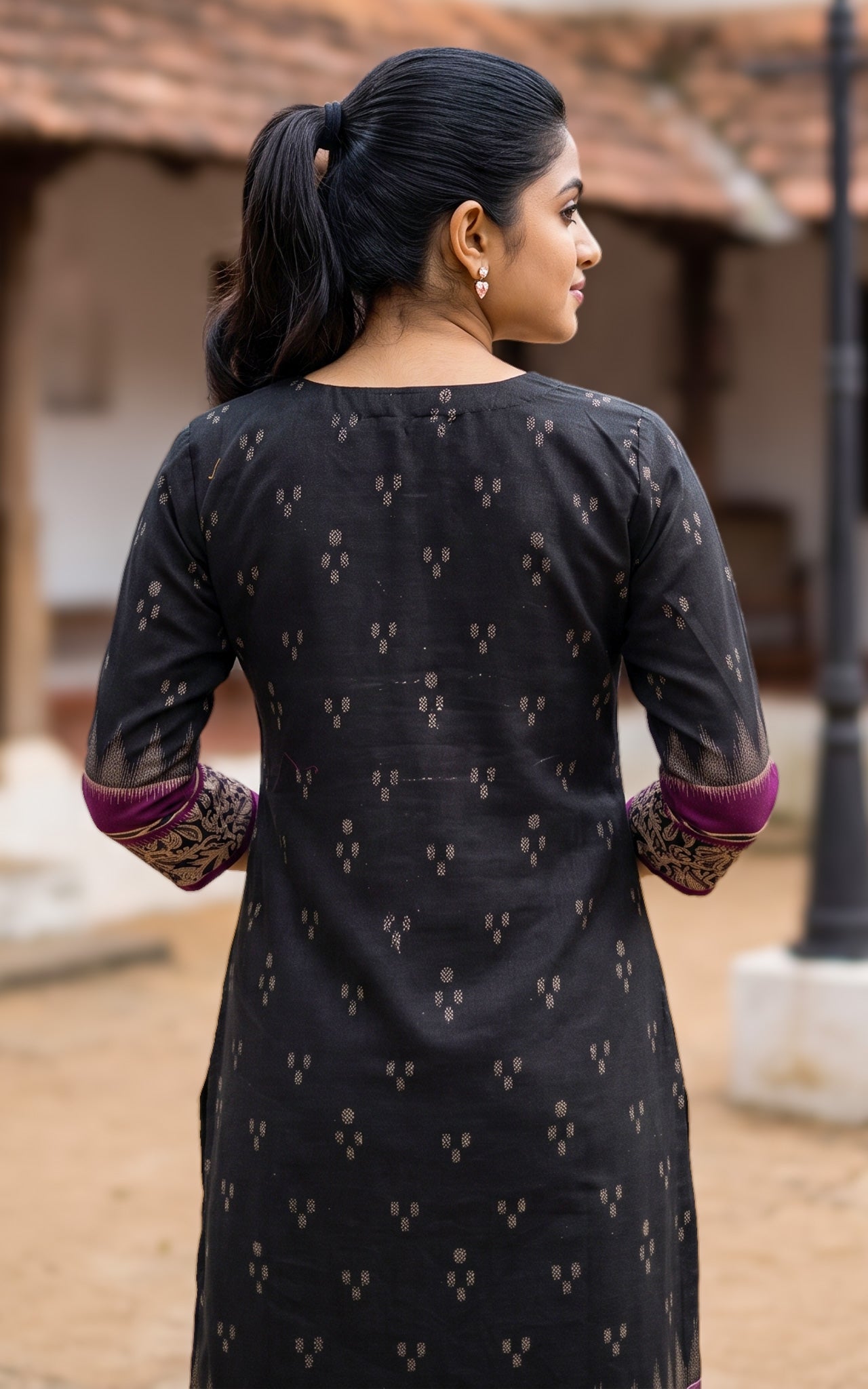 Black and Plum Cotton Designer Kurti for Women