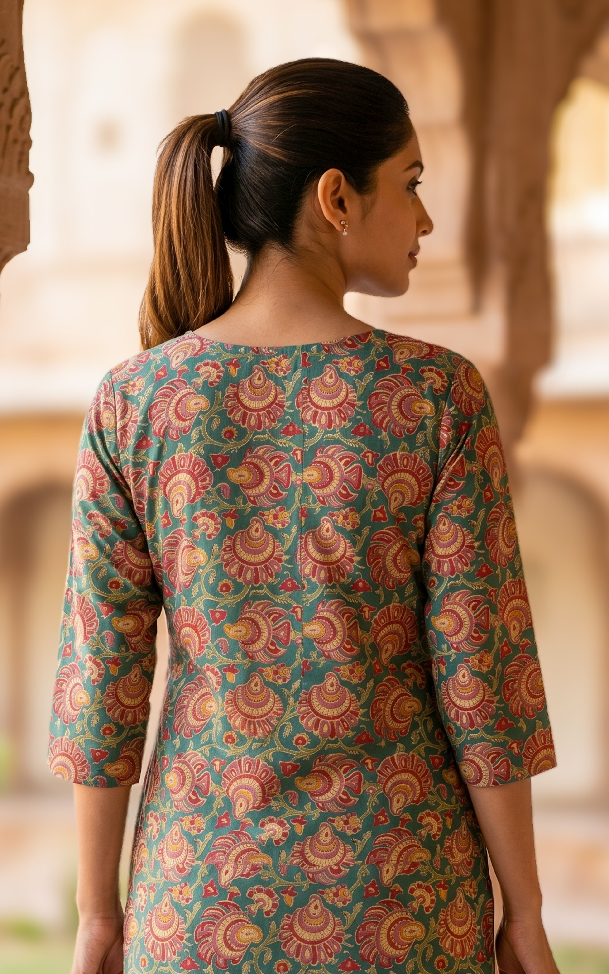 Green Cotton Kurti With Side Slit For Women