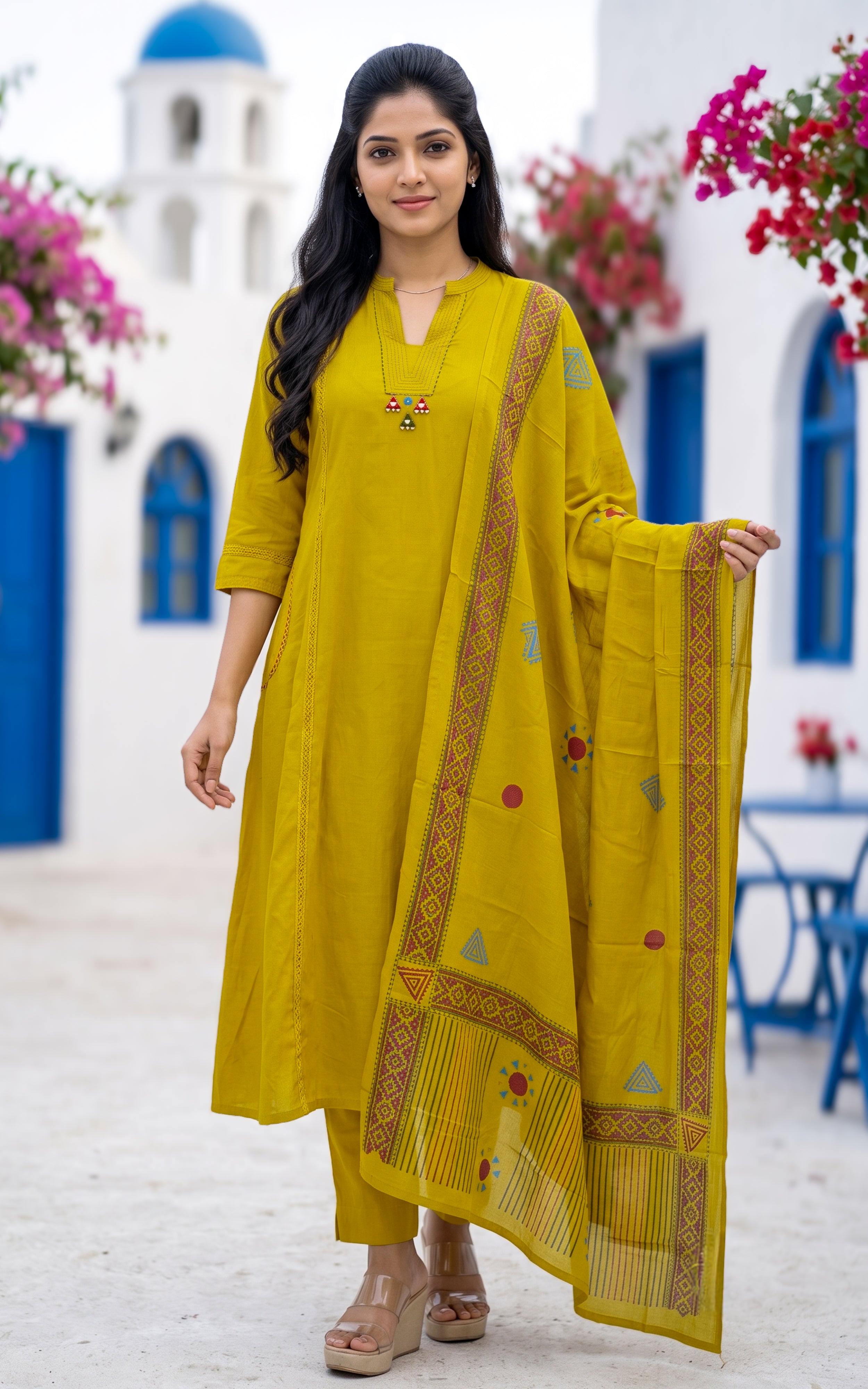 Mustard Cotton Designer Kurti Set for Women