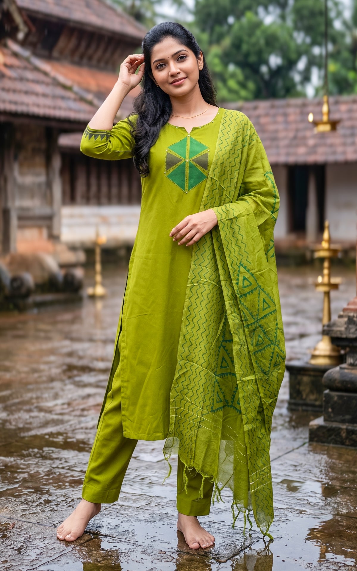 Dhanvitha Handblock (Kurti+Pant+Dupatta)