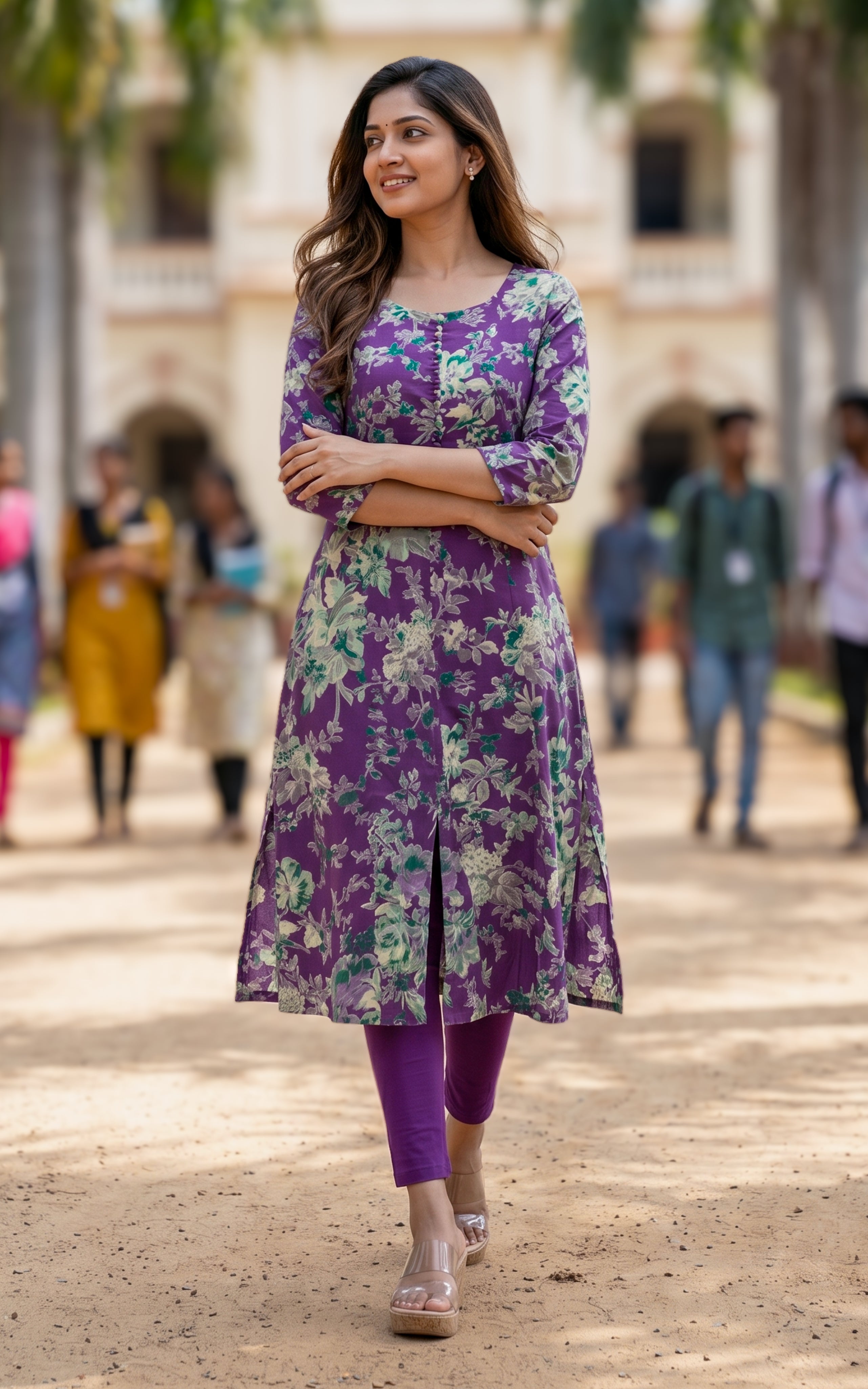 Purple casual wear cotton kurti for women
