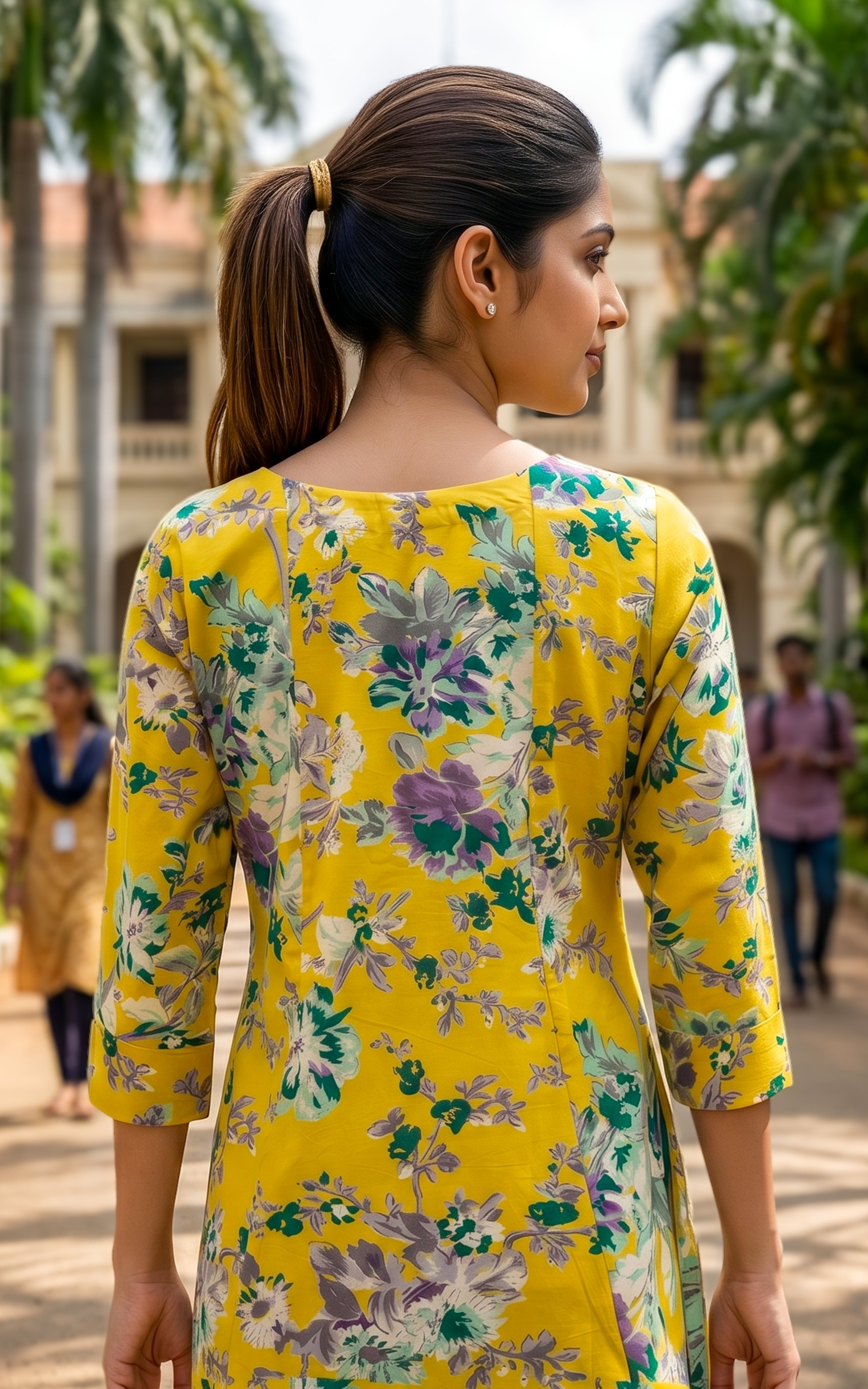 Lemon yellow classic cotton kurti for women