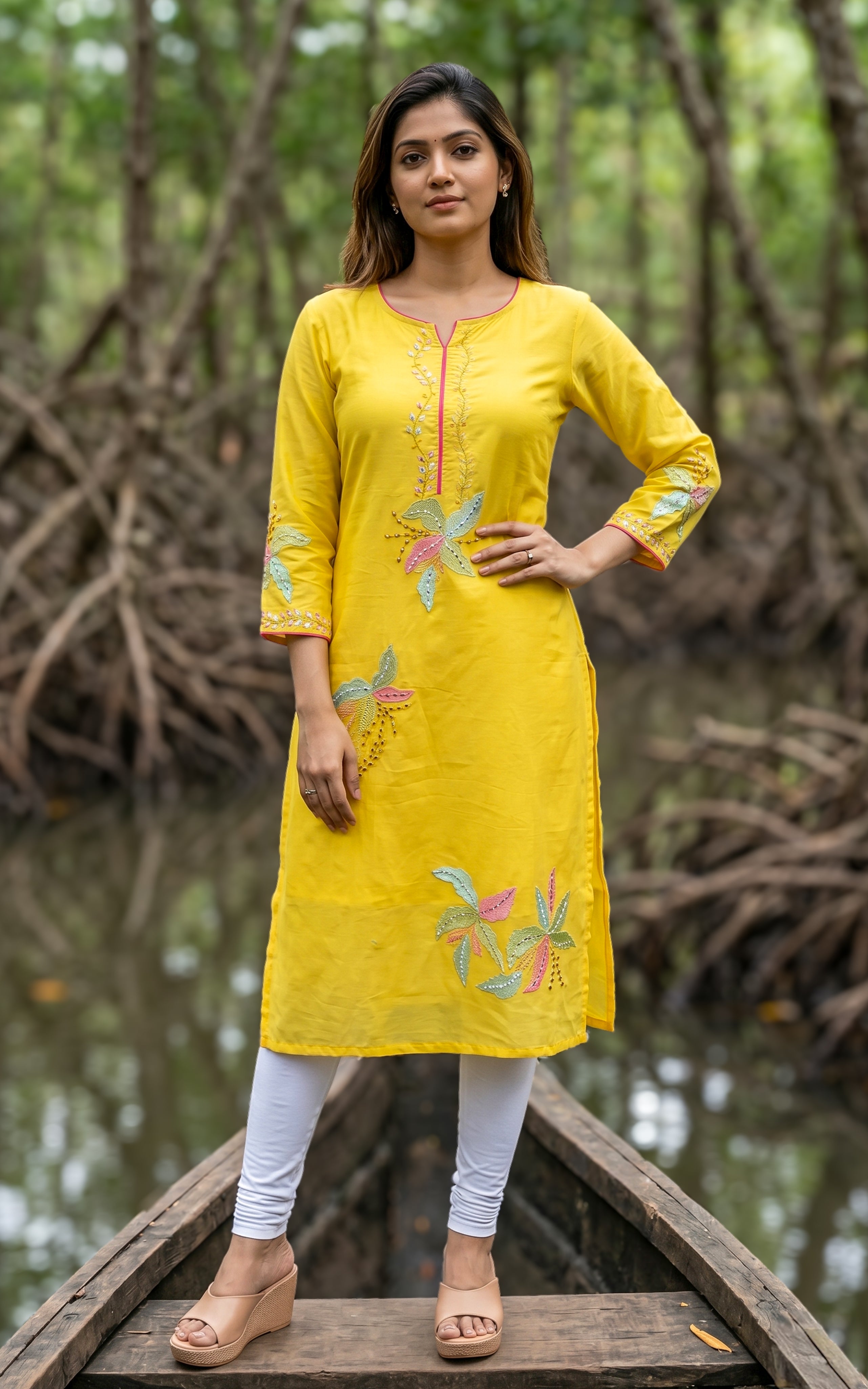 Yellow cotton kurti for women
