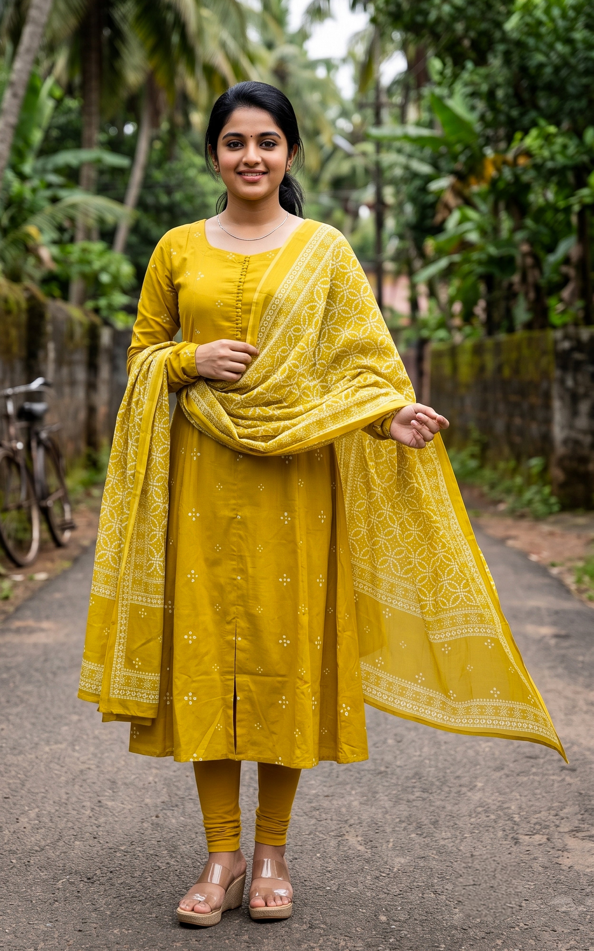 Lime Green Cotton Casual Wear Kurti with Dupatta for Women