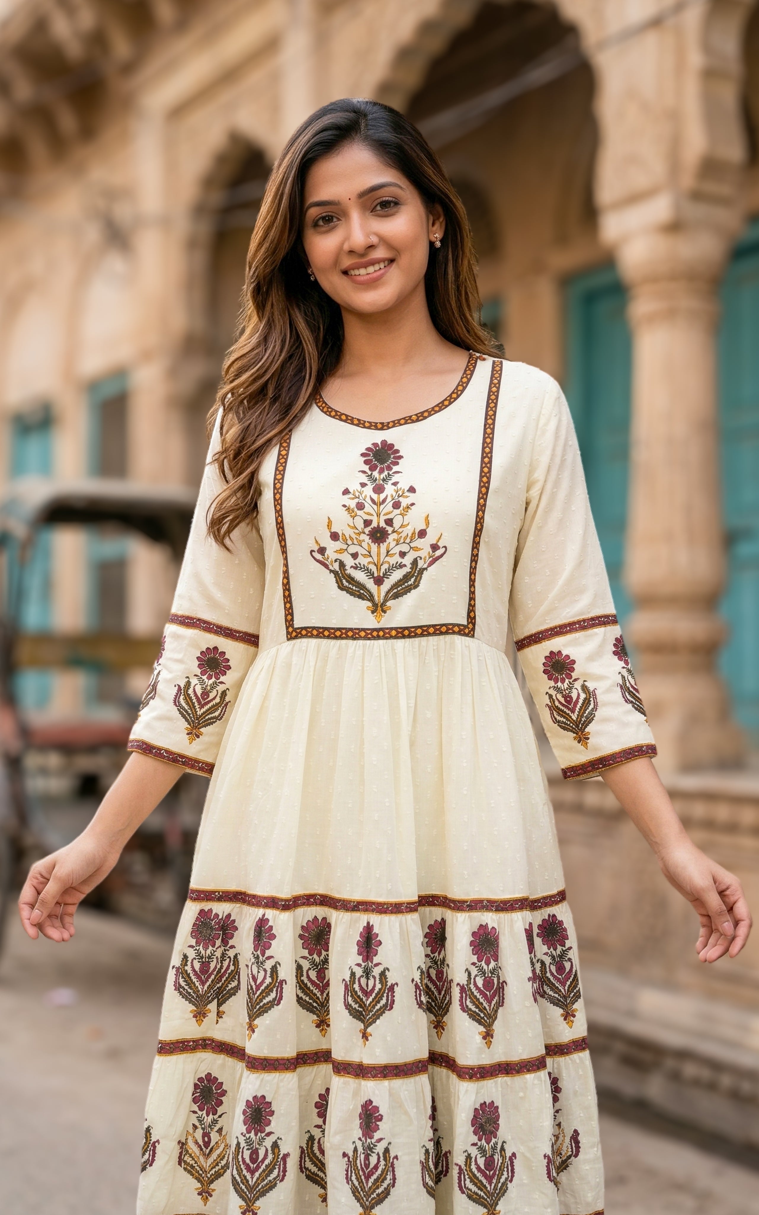Beautiful ethnic floral print in warm tones