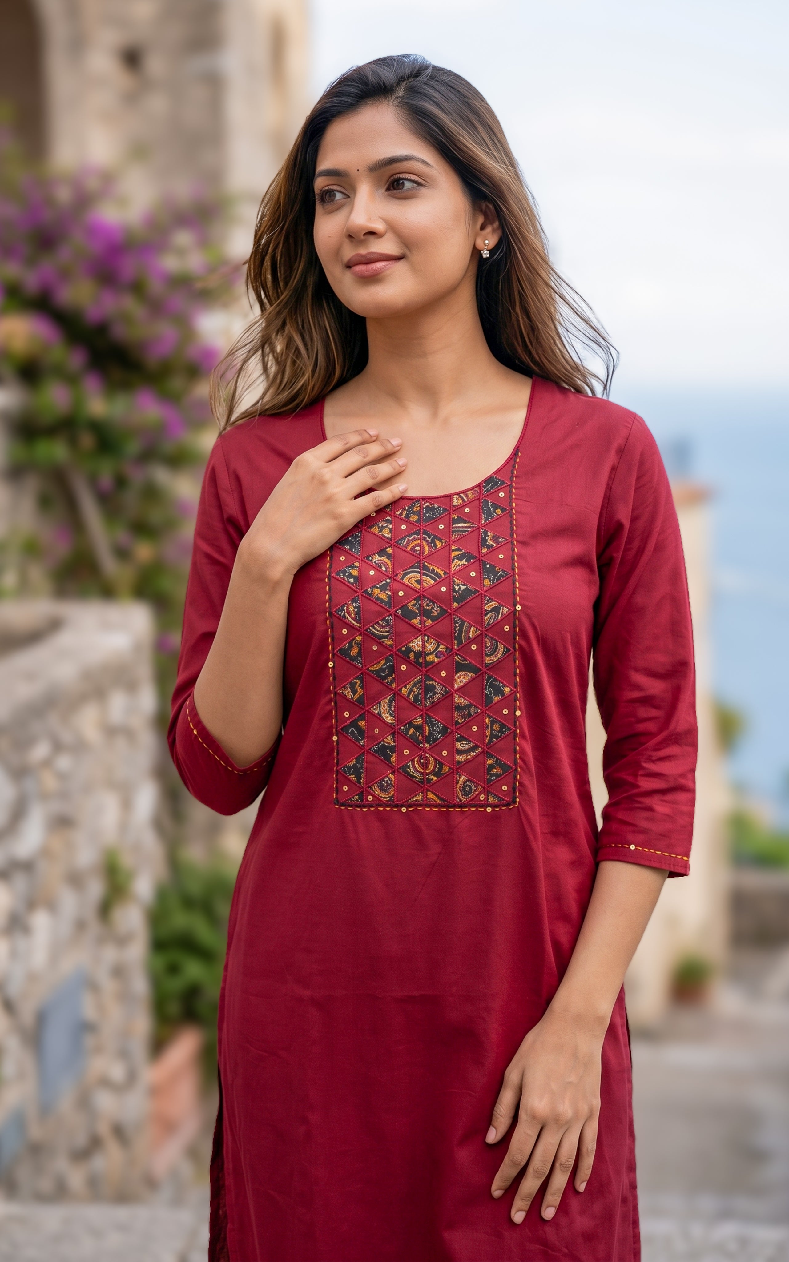 Comfortable maroon cotton kurti for women