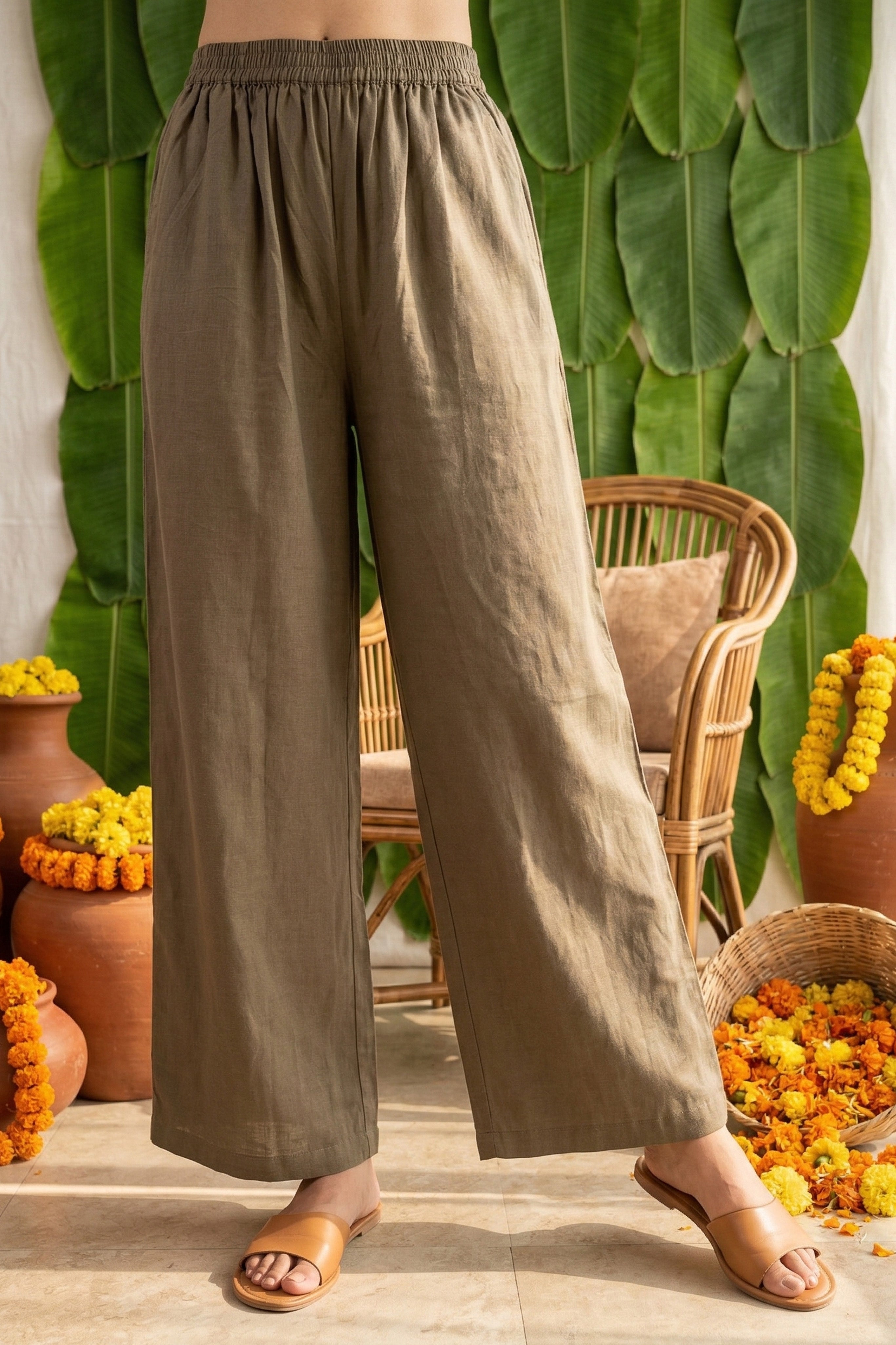 Instore – Grey Palazzo Pant for Women – Pure Cotton – Mix N Match – Ethnic Wear