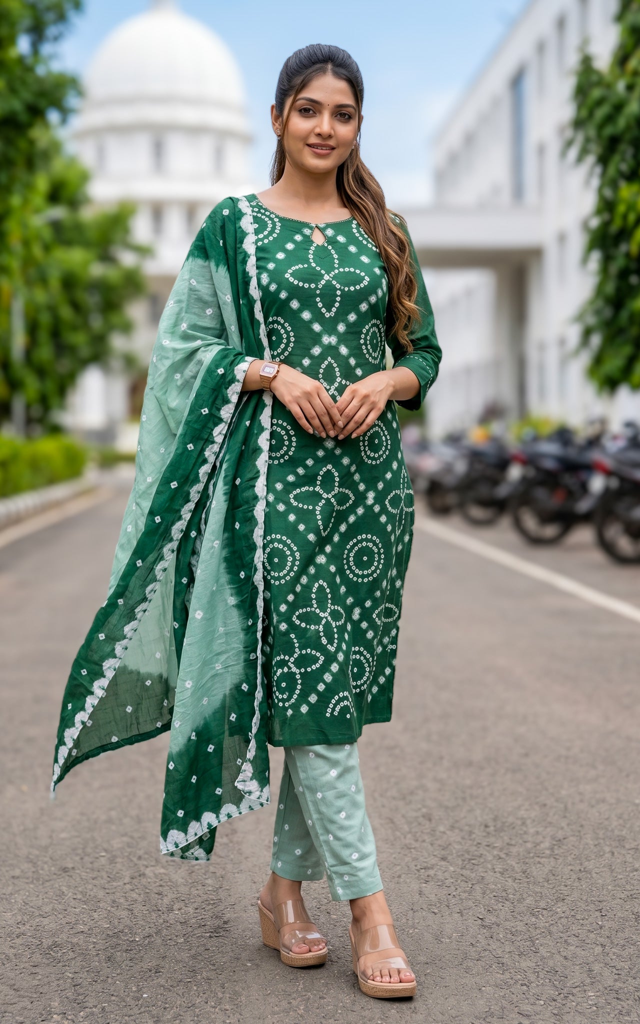 Rithushka Green (Kurti+Pant+Dupatta)