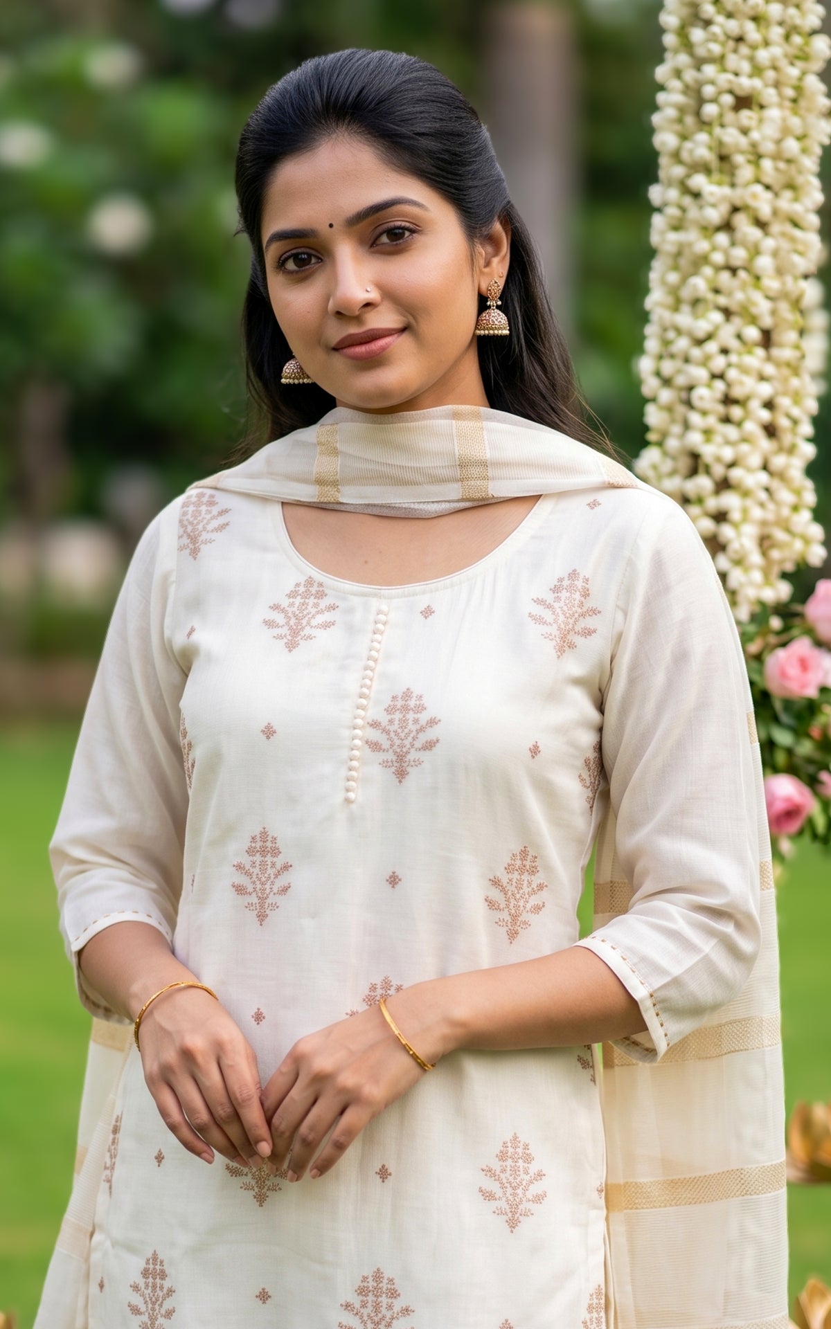 Sahana White (Kurti+Pant+Dupatta)