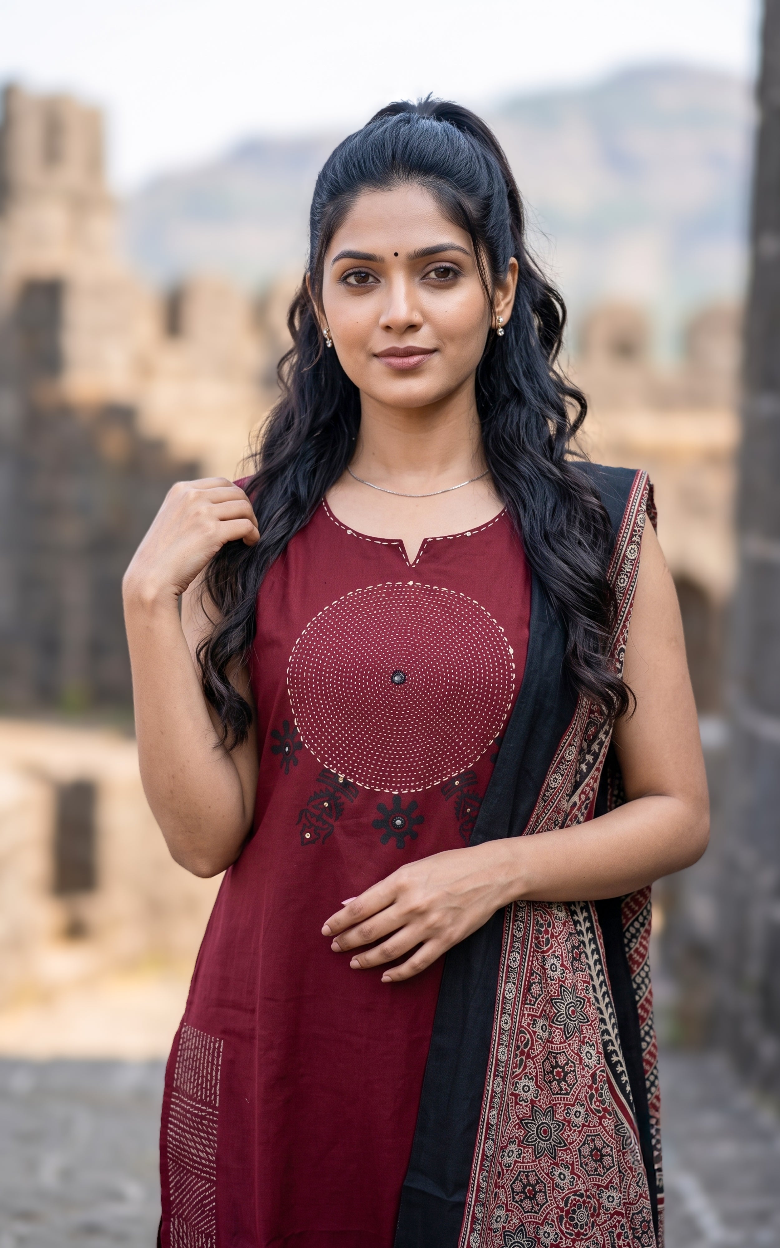 Maroon Cotton Casual Wear Kurti Set for Women