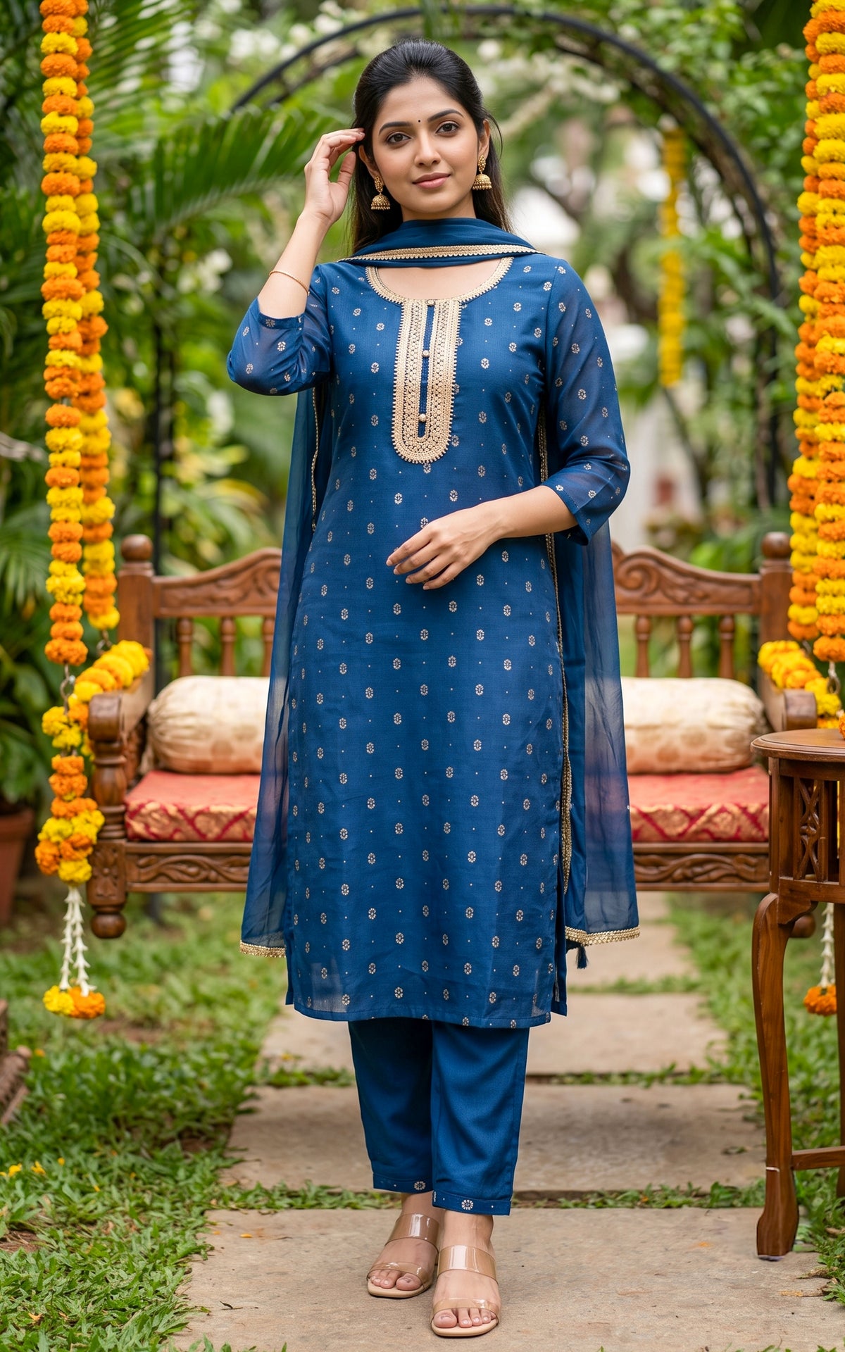 Paavai oli Blue (Kurti+Pant+Dupatta)