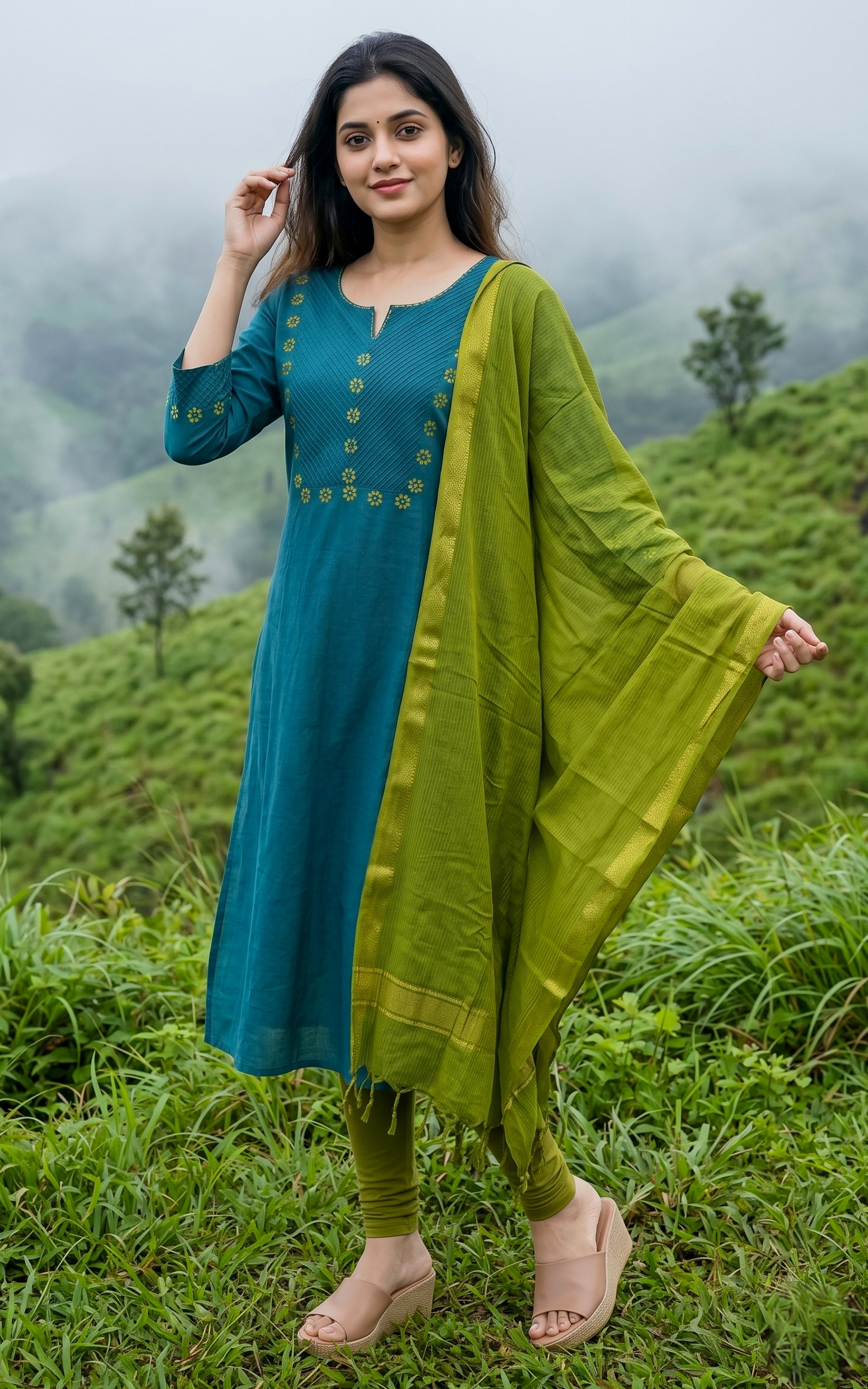 Masani Teal (Kurti+Dupatta)