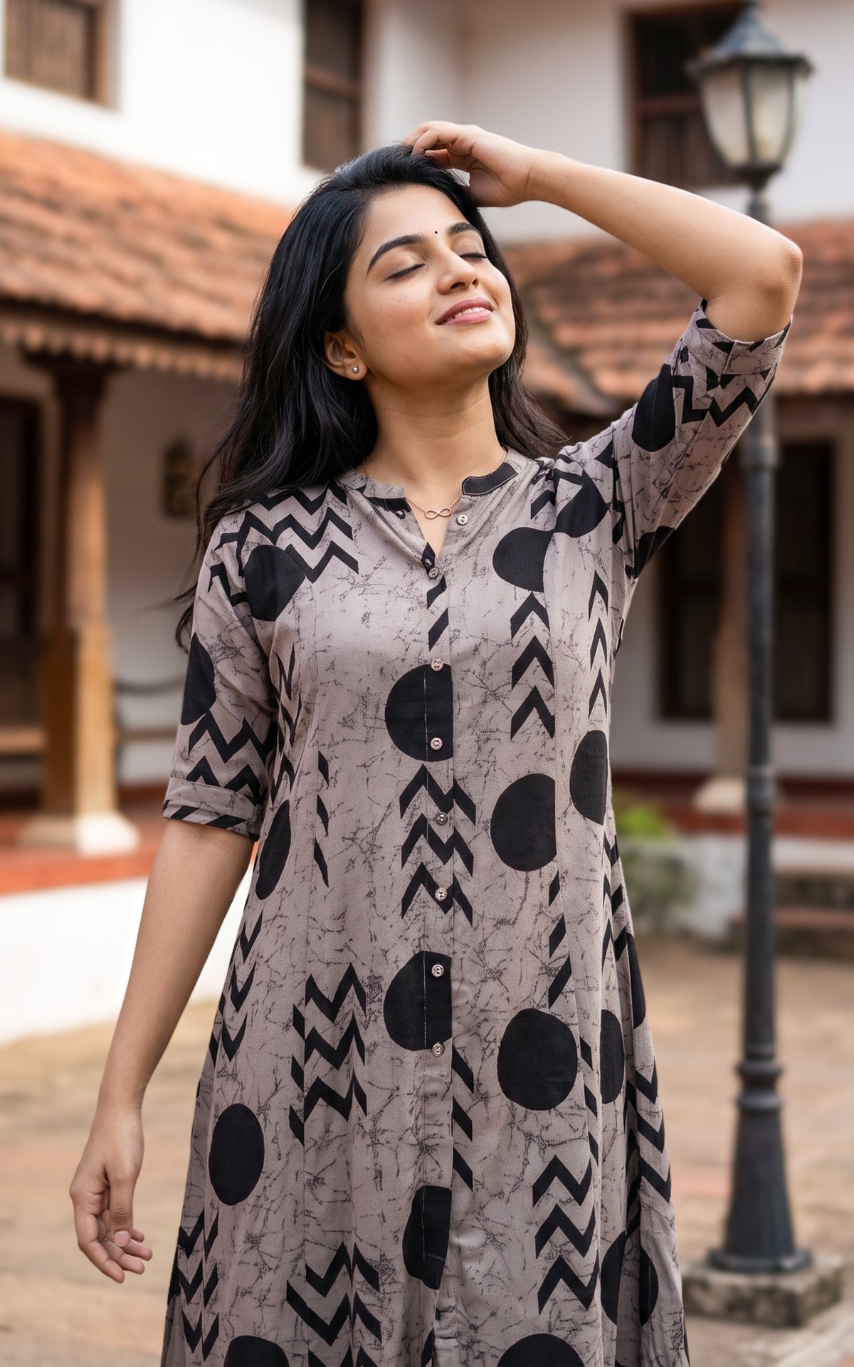 Instore – Grey Tamizhisai Kurti Set for Women – Cotton Flex – Casual Wear – Ethnic Wear