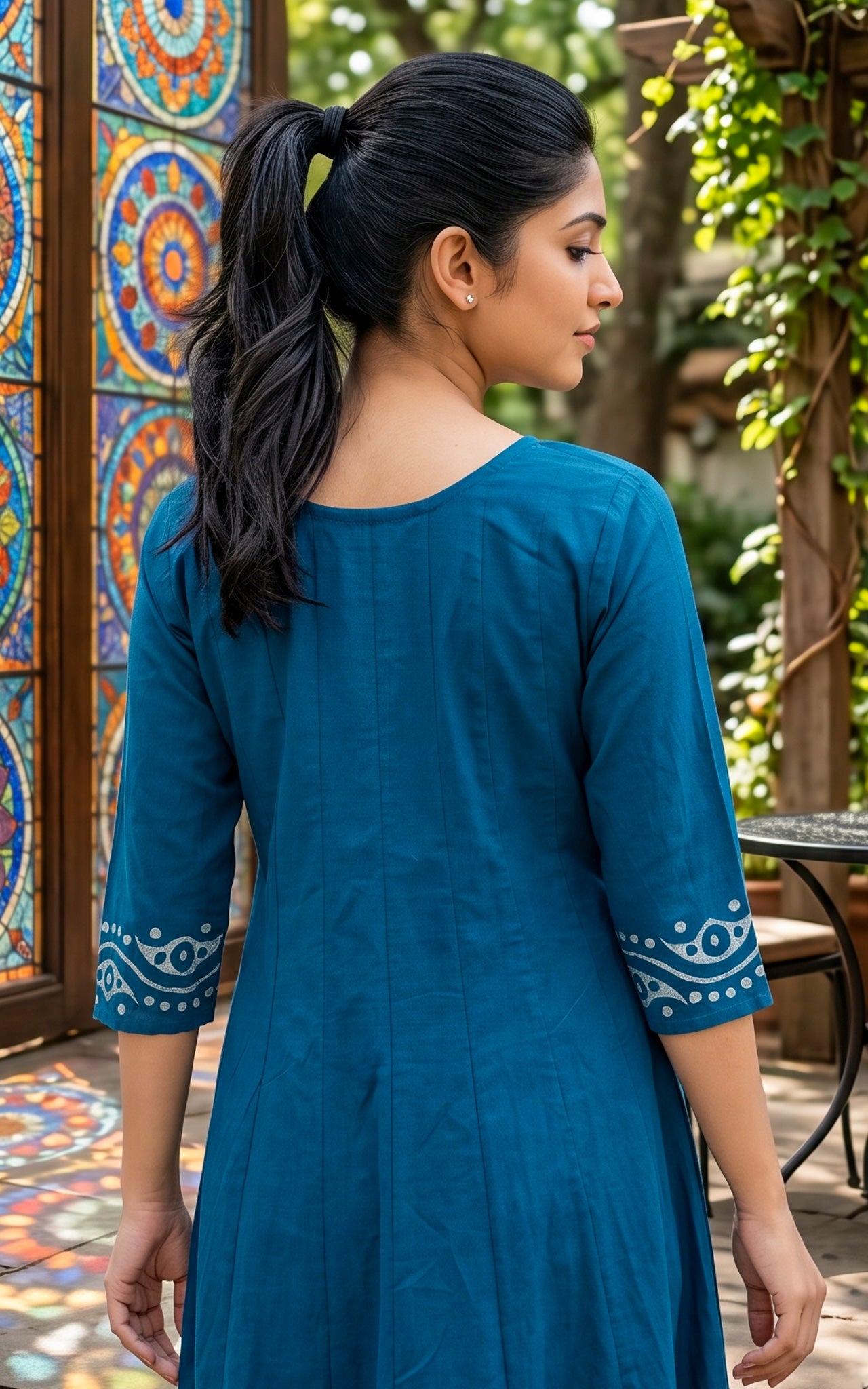 Peacock Blue Cotton Elegant Kurti Set for Women