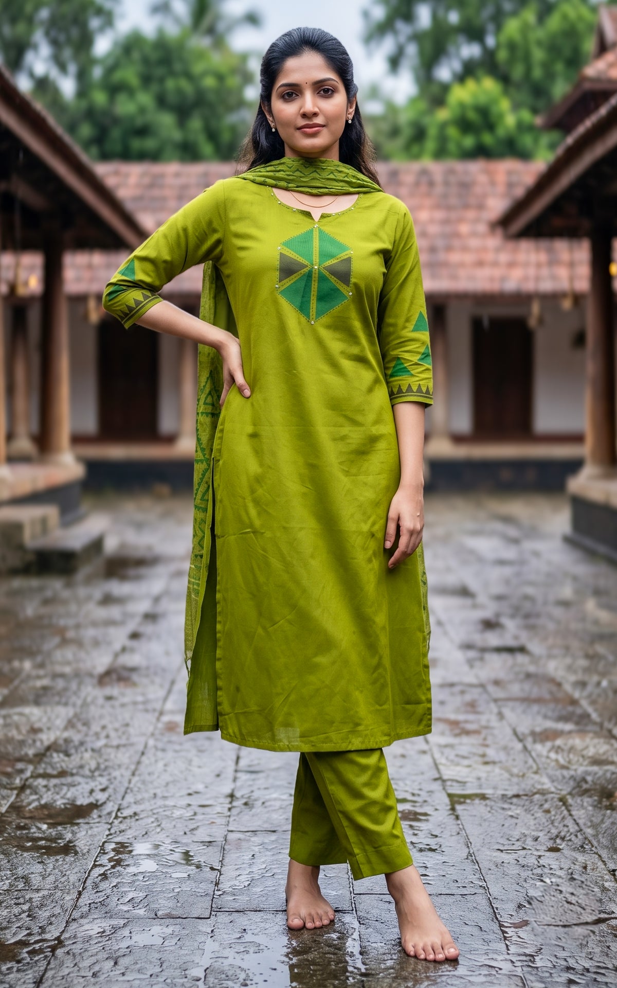 Dhanvitha Handblock (Kurti+Pant+Dupatta)