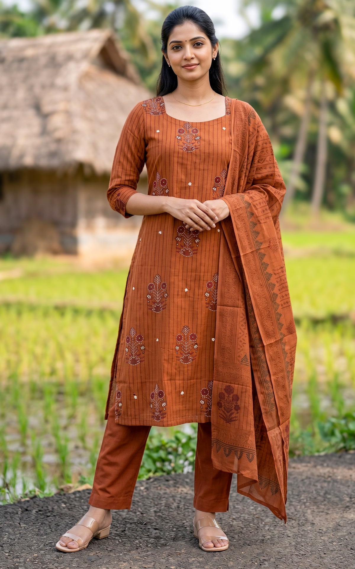 Jarita Brown Handblock (Kurti+Pant+Dupatta)