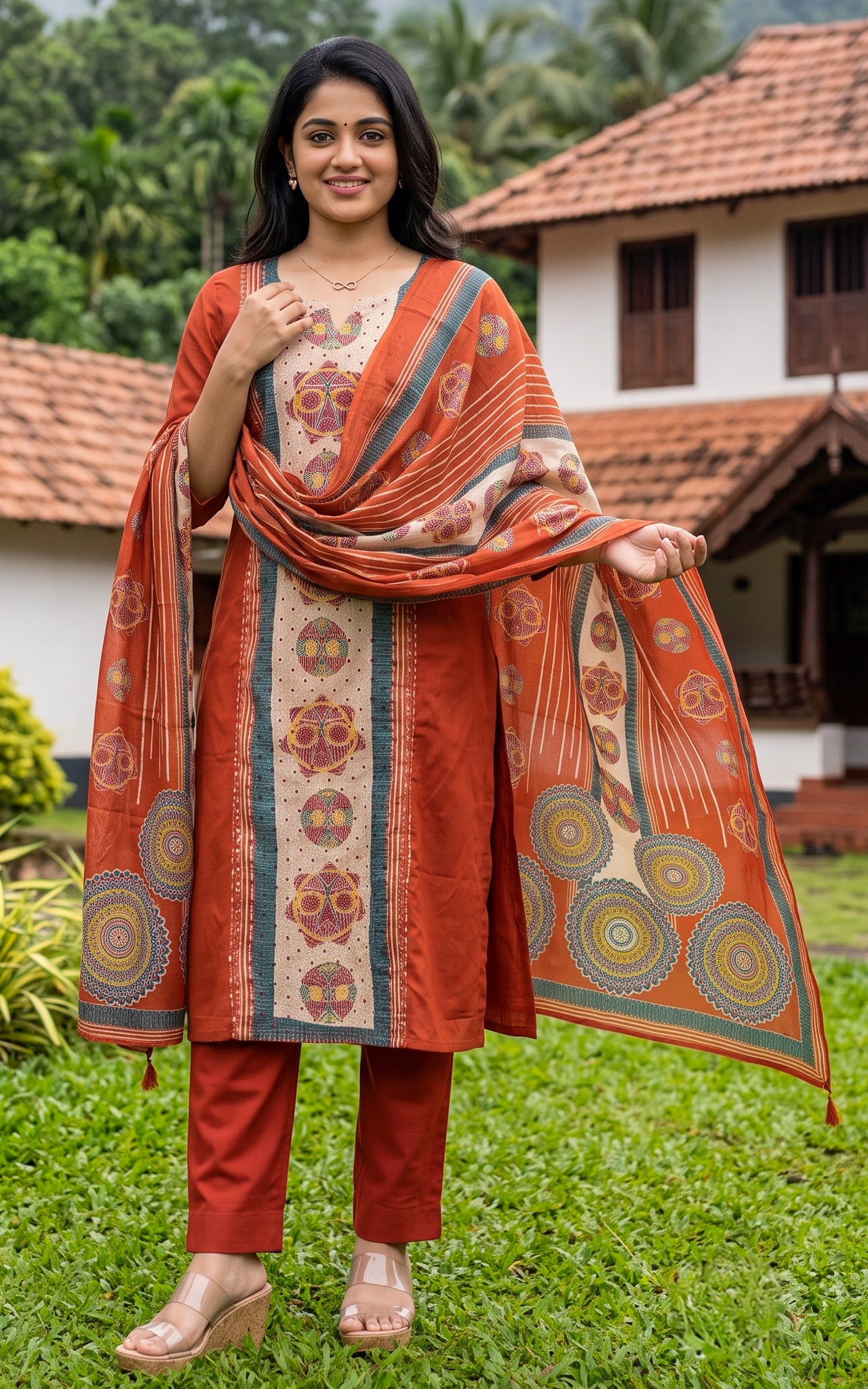 Losliya Rust (Kurti+Pant+Dupatta)