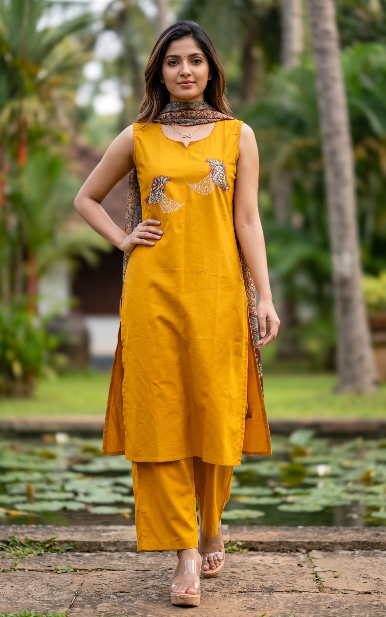 Manjal Veyil Handblock (Kurti+Pant+Dupatta)