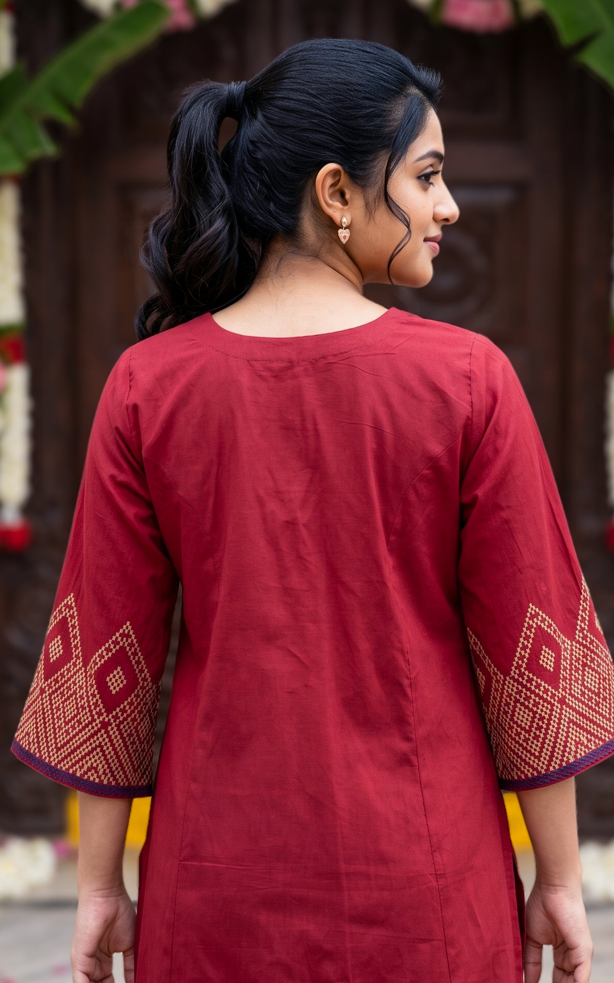 Maroon Cotton Special Occasion Kurti Set for Women