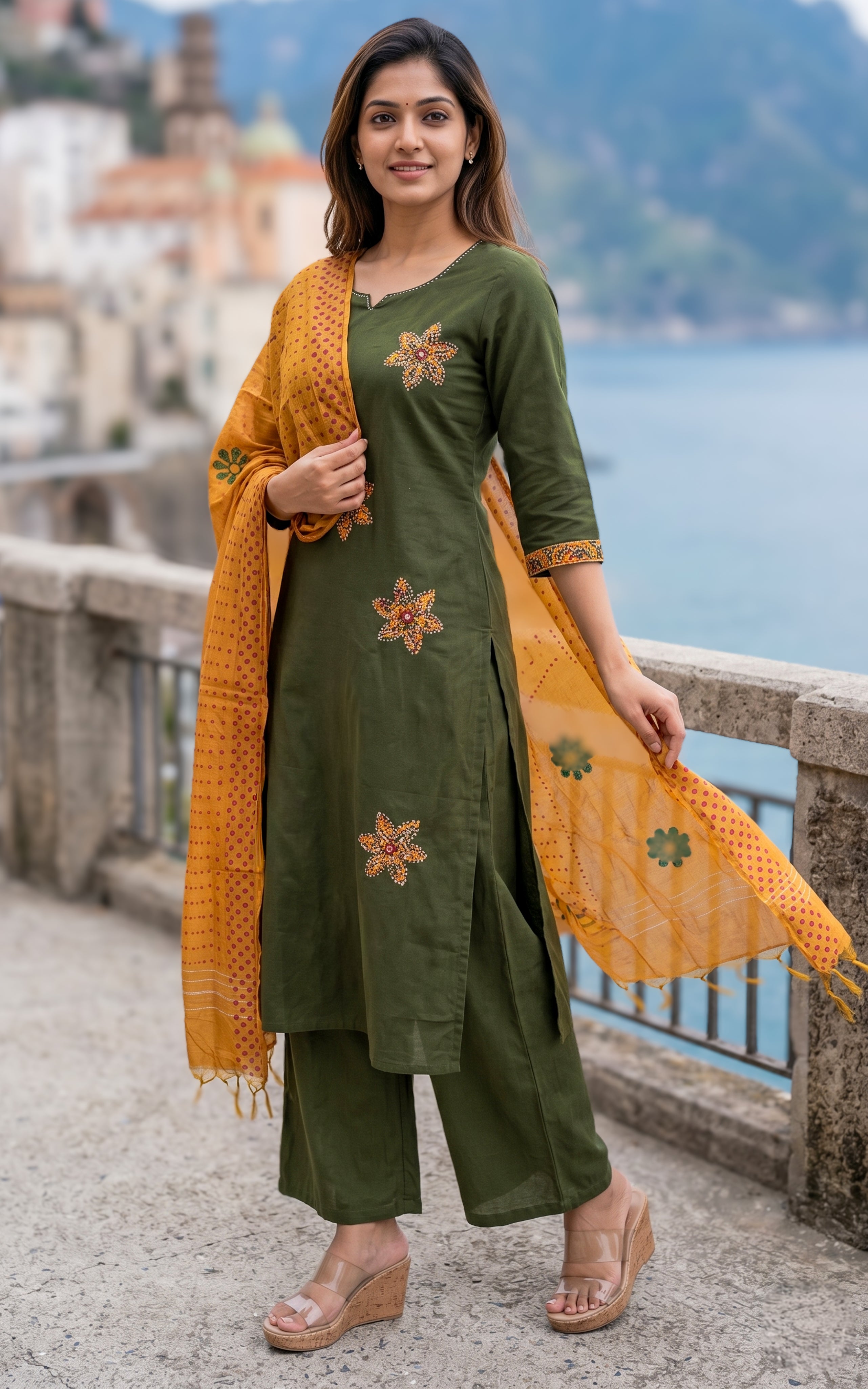  Instore – Green Cotton Kurti Set for Women – Handblock Printed – Ethnic Wear