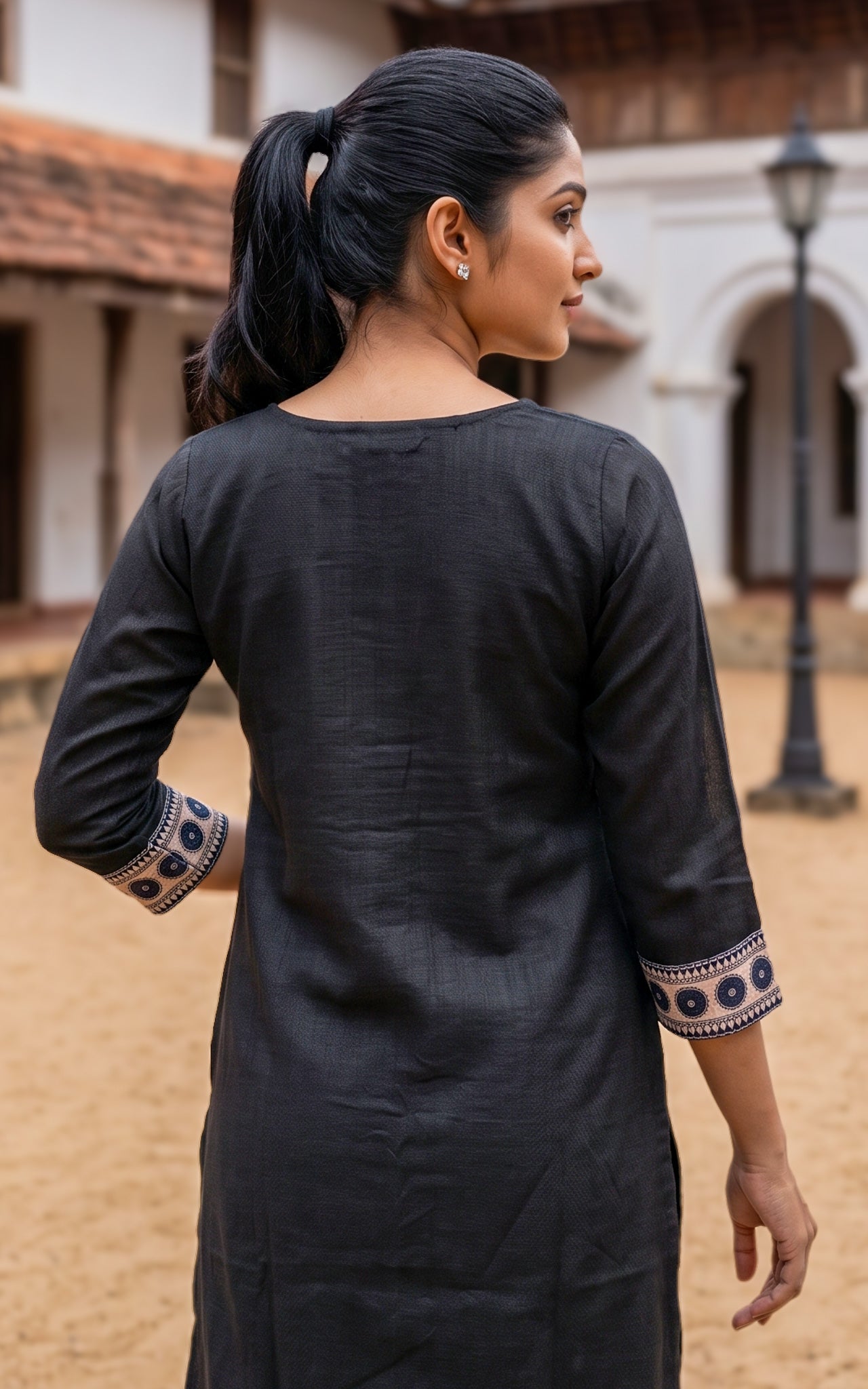 Black Art Silk Blend Designer Kurti Set for Women
