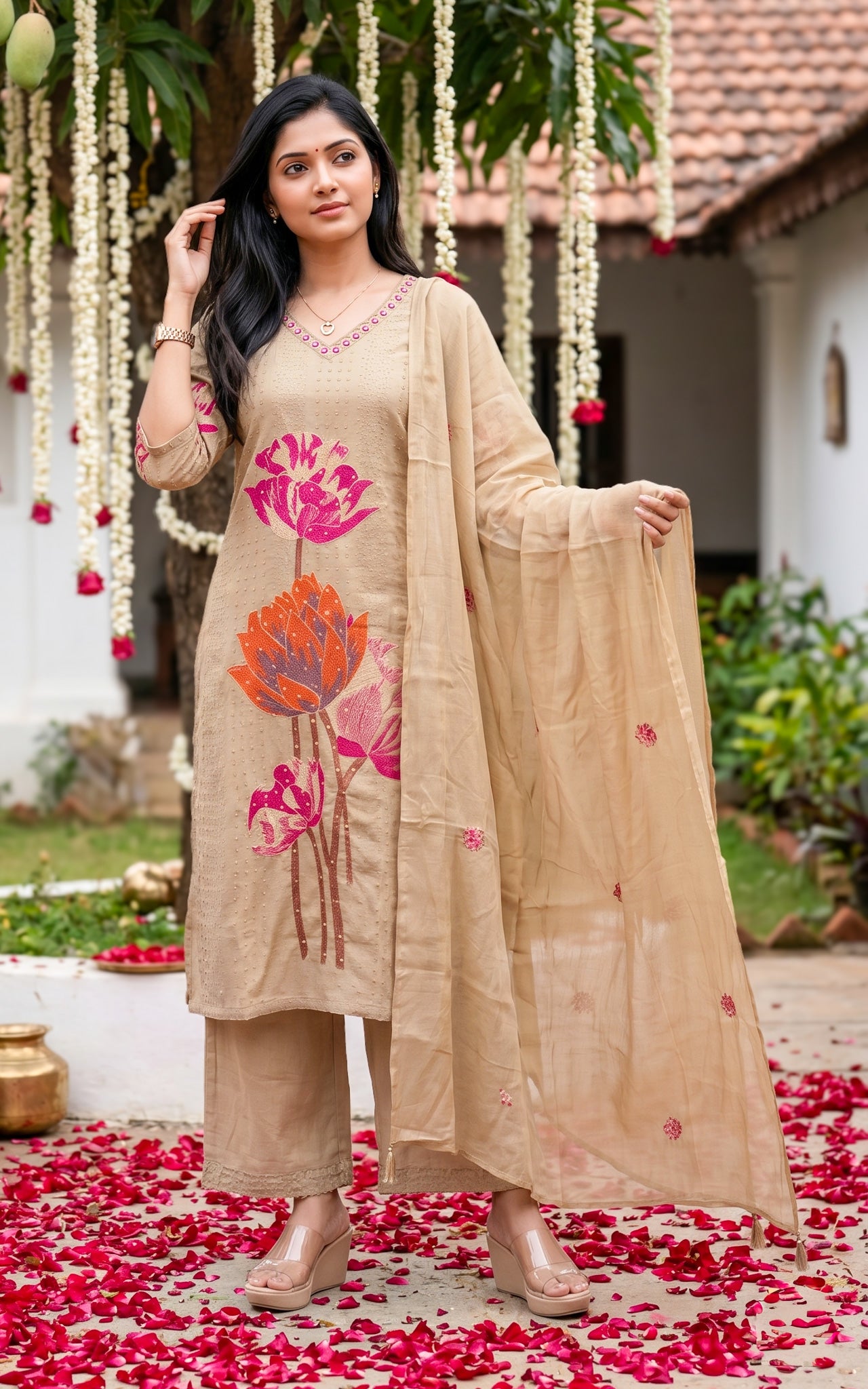 Nanvizhi Brown (Kurti+Pant+Dupatta)