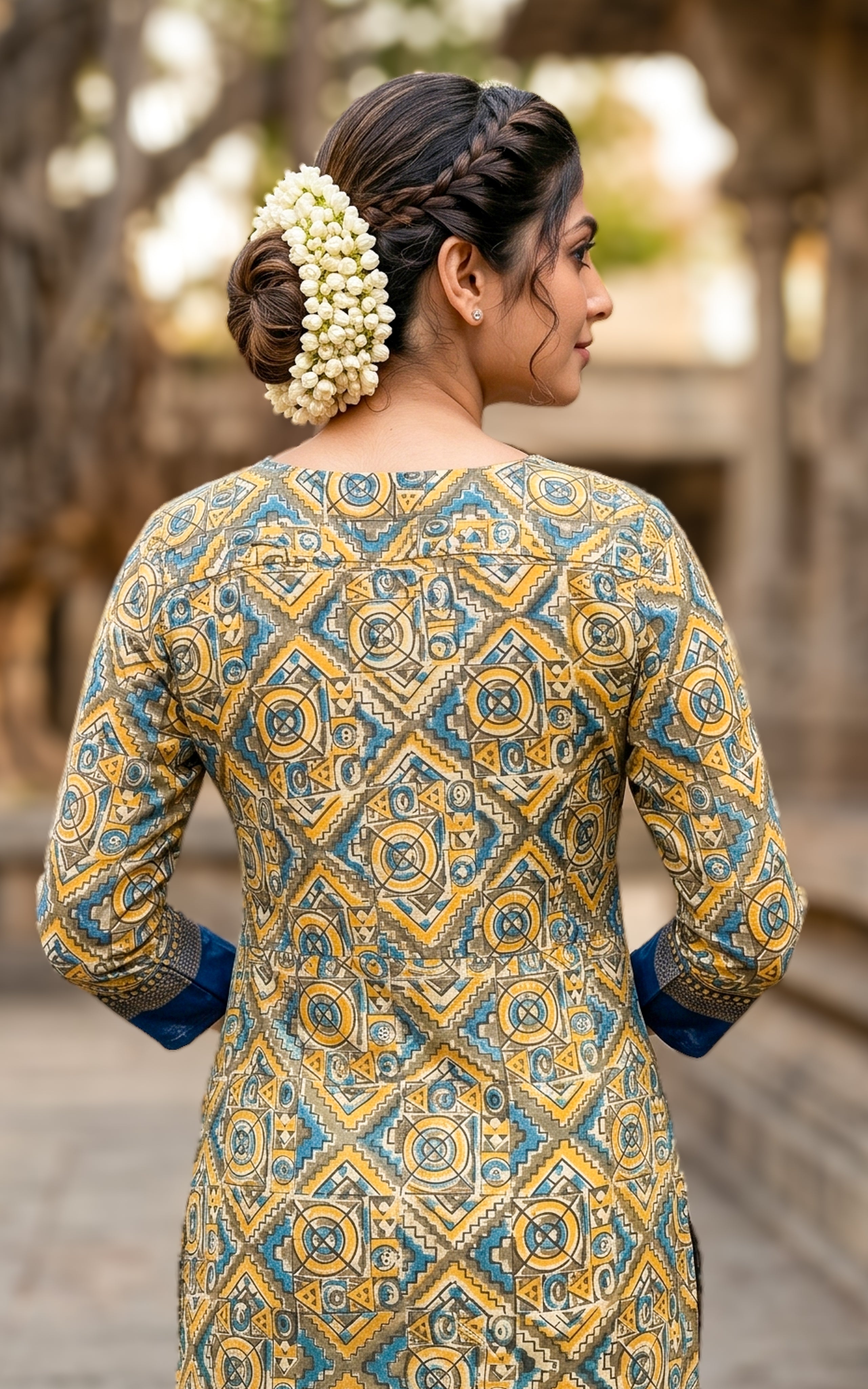  Instore-Avanitha A (Kurti+Dupatta)-Kalamkari Cotton -Mustard color- 3/4th Sleeve Kurti- Daily vogue-Summer outfit - Summer collection - women kurti- 