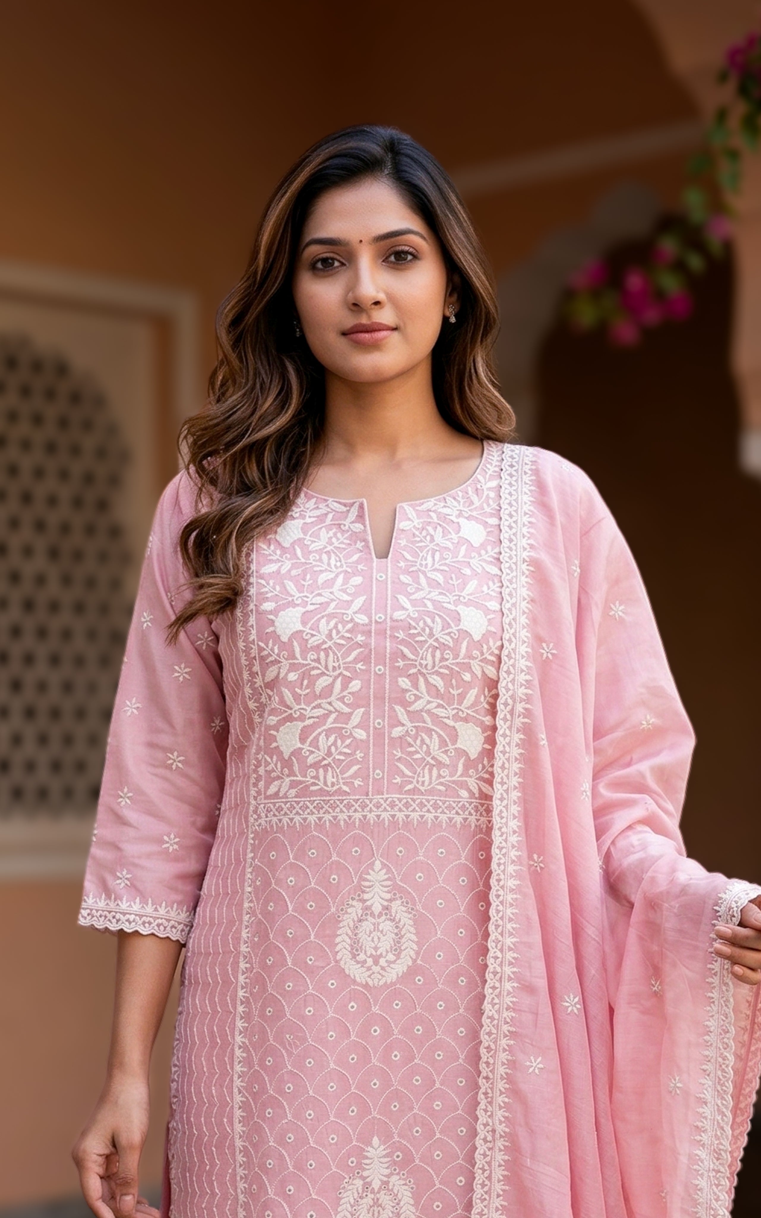 Occasion wear chanderi kurti with butti dupatta
