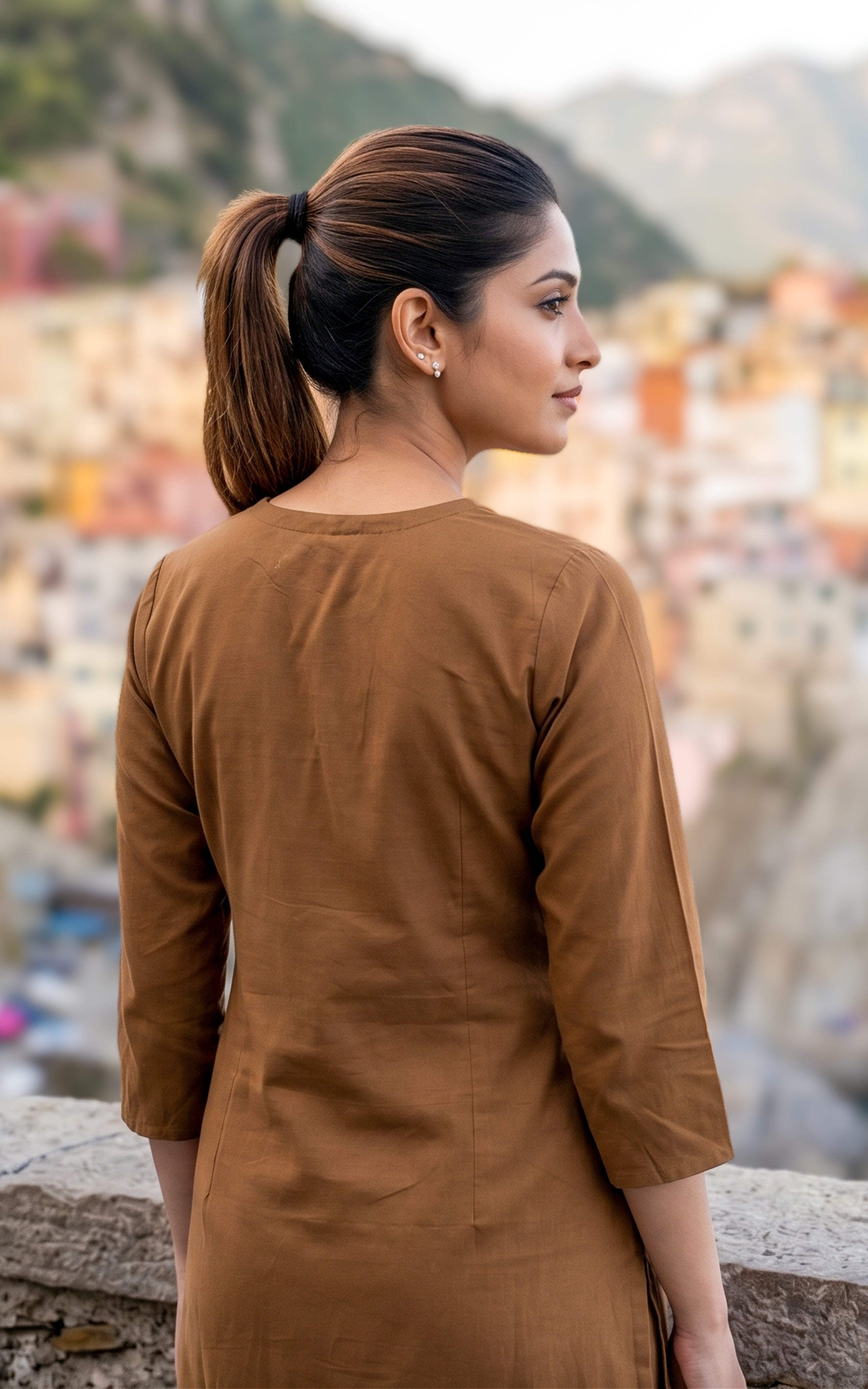  Instore – Brown Cotton Kurti Set for Women – Handblock Printed – Ethnic Wear