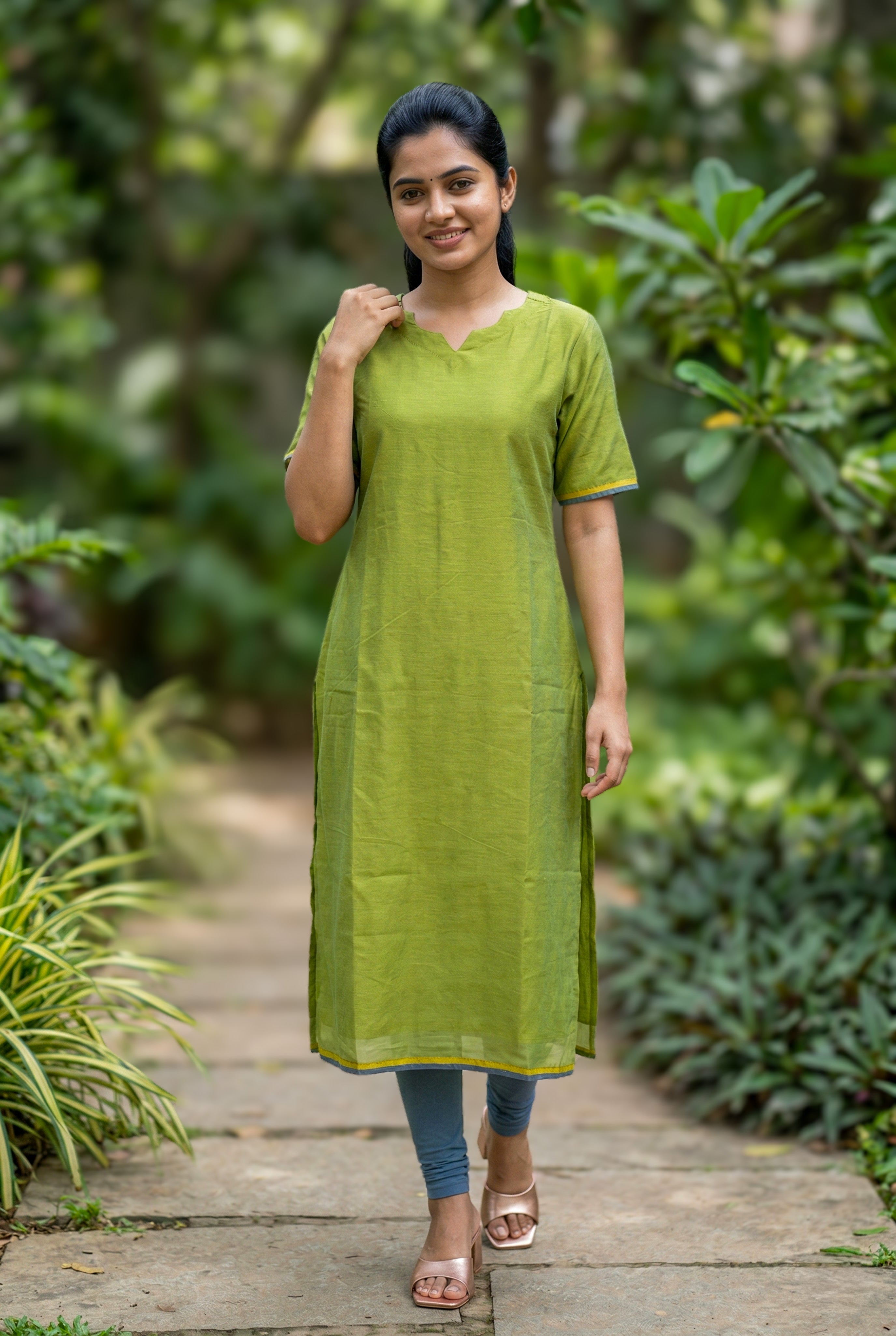 Ethnic Green Silk Cotton Kurti for Women