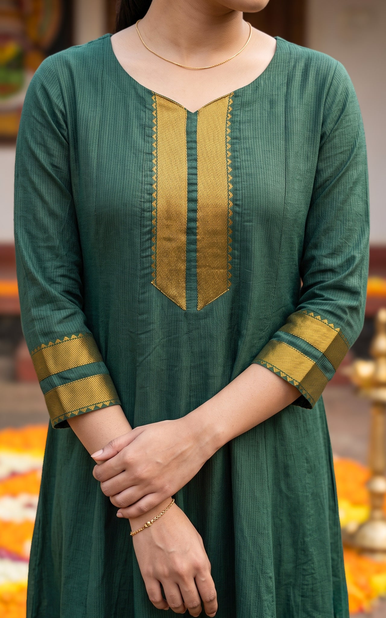 Green Blended South Cotton Designer Anarkali Kurti for Women
